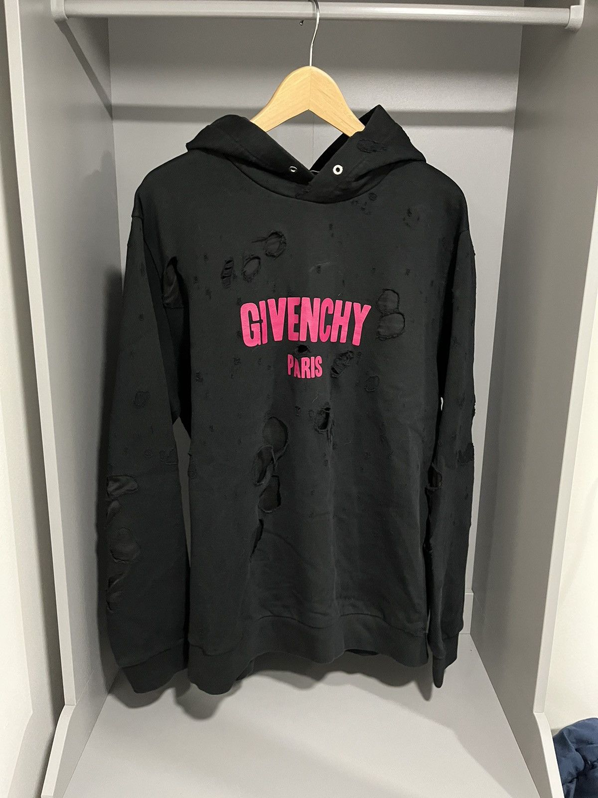 Givenchy pink distressed hoodie best sale