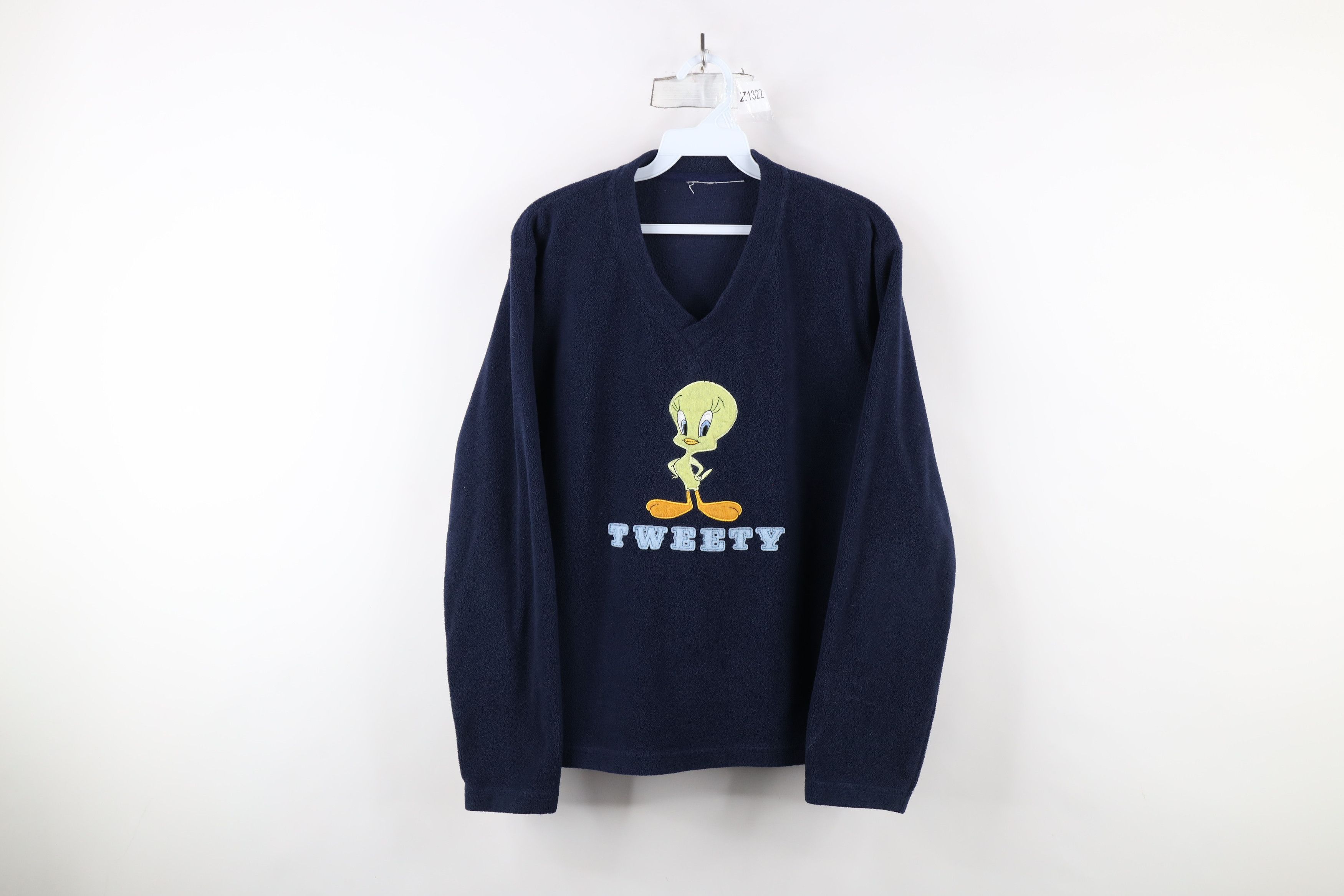 Vintage Vintage 90s Looney Tunes Tweety Bird Fleece V-Neck Sweater Size L / US 10 / IT 46 - 1 Thumbnail