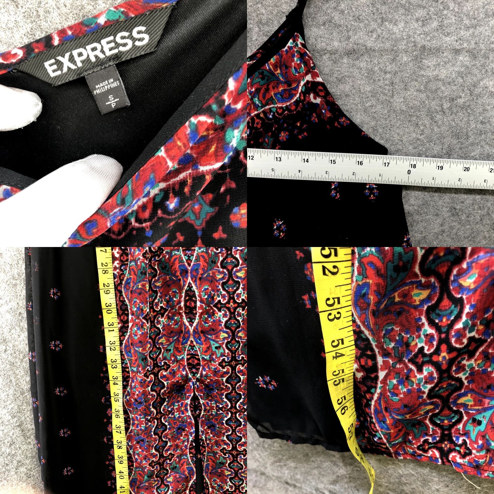 Express Express Maxi Dress Womens S Black Red Paisley Boho Cami Chiffon Split Front Size S / US 4 / IT 40 - 8 Thumbnail