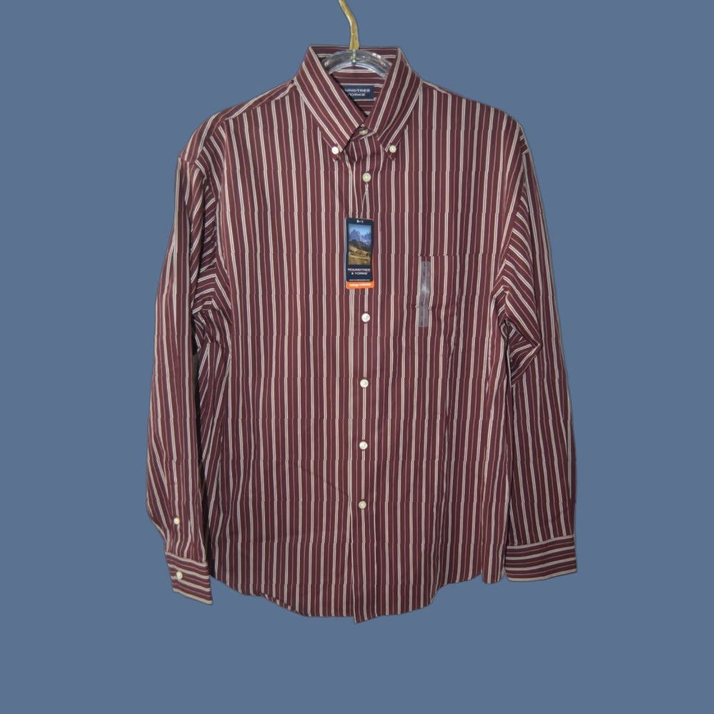 Roundtree & Yorke ROUNDTREE & YORKE Mens Heritage Brown Striped Shirt Cotton Pocket L NWT Size US L / EU 52-54 / 3 - 1 Thumbnail