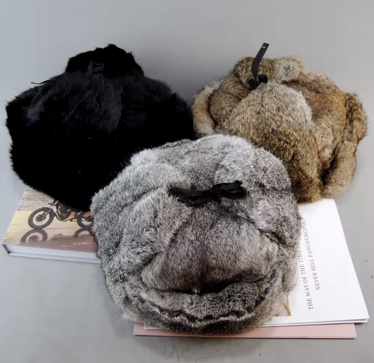 Japanese Brand Warm Natural Rabbit Fur Bomber Hat Size L Size ONE SIZE - 9 Thumbnail