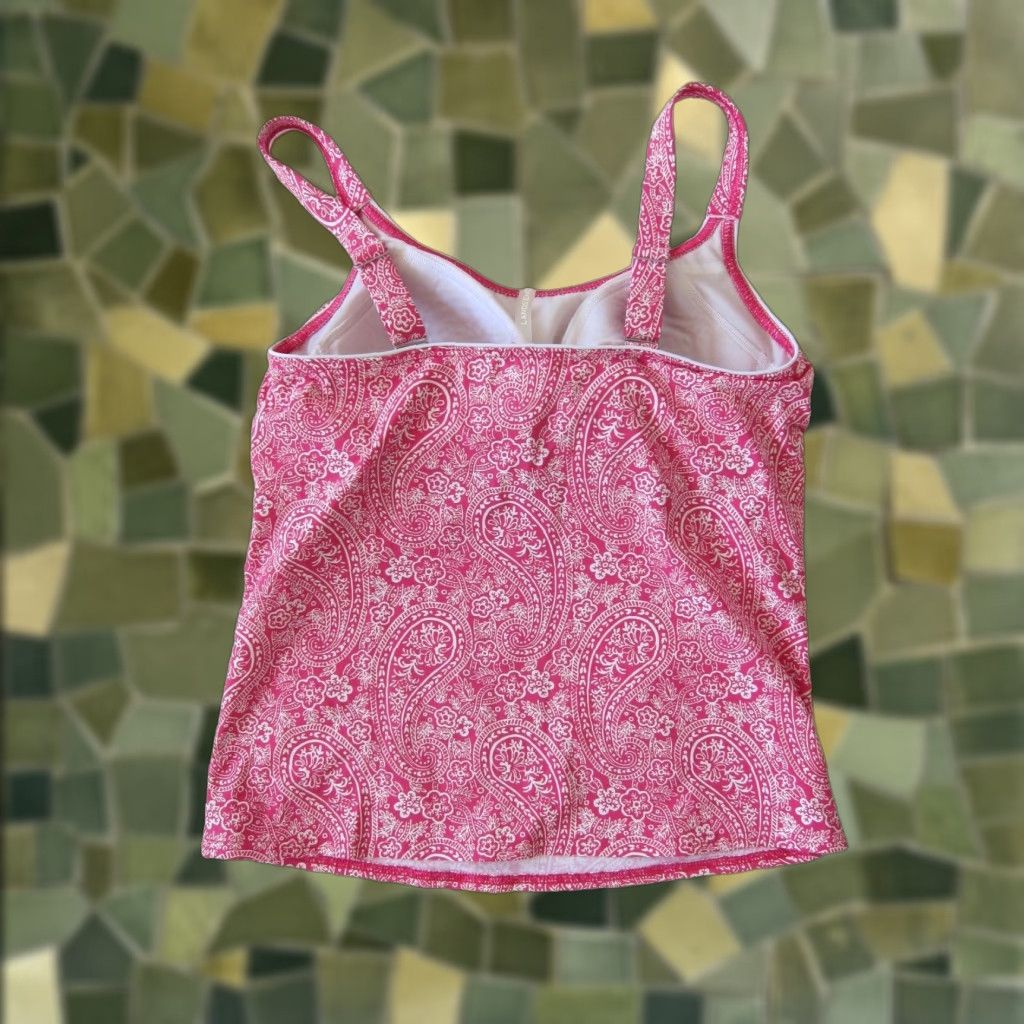 Lands' End VINTAGE Lands End Pink White Floral Built In Bra Tankini Swim Top Women Size 4 Size S / US 4 / IT 40 - 1 Thumbnail