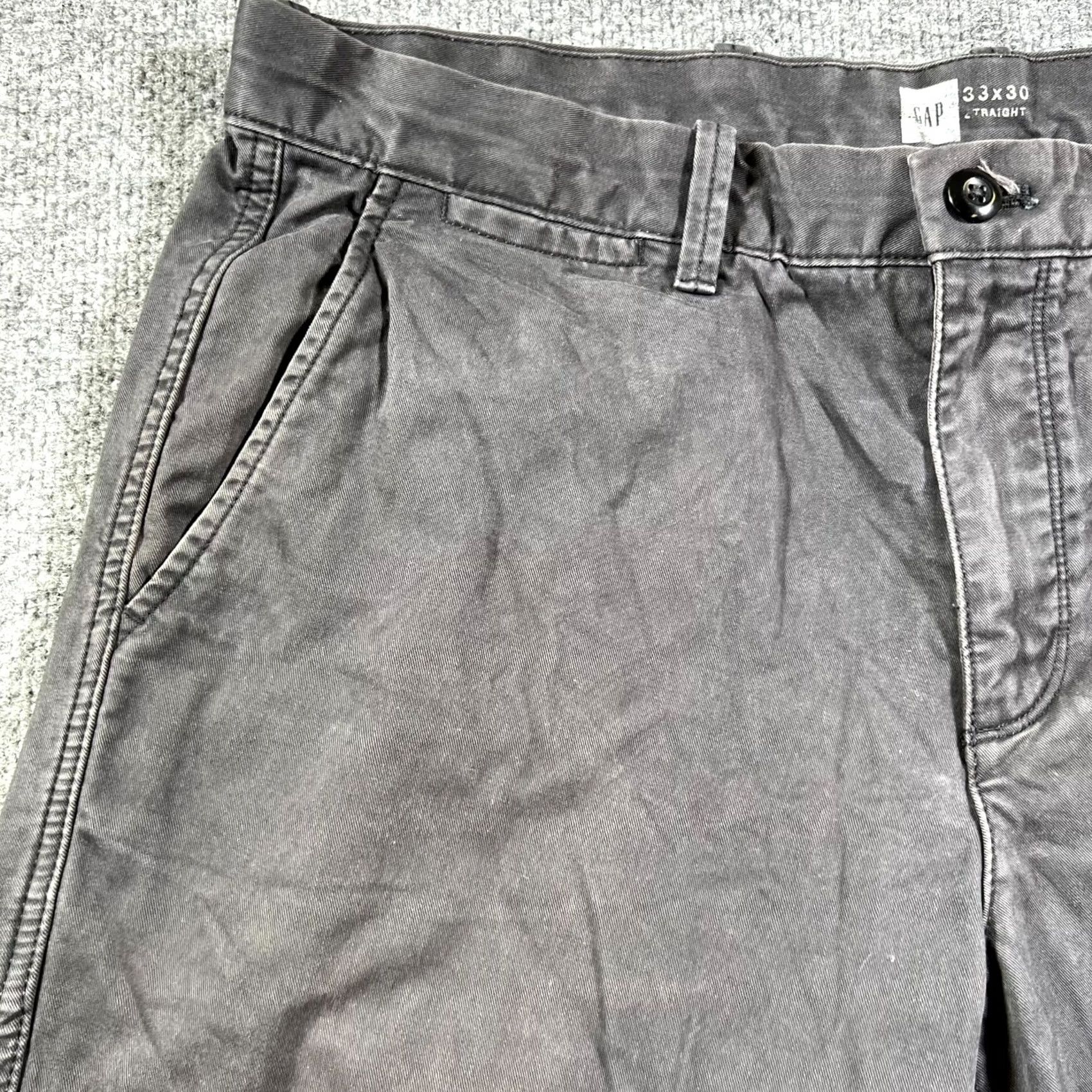 Gap Gap Pants Mens 33x30 Black Khakis Flannel Lined Straight Flat Front Slash Pockets Vintage Sit Vintage? Size US 33 - 4 Thumbnail