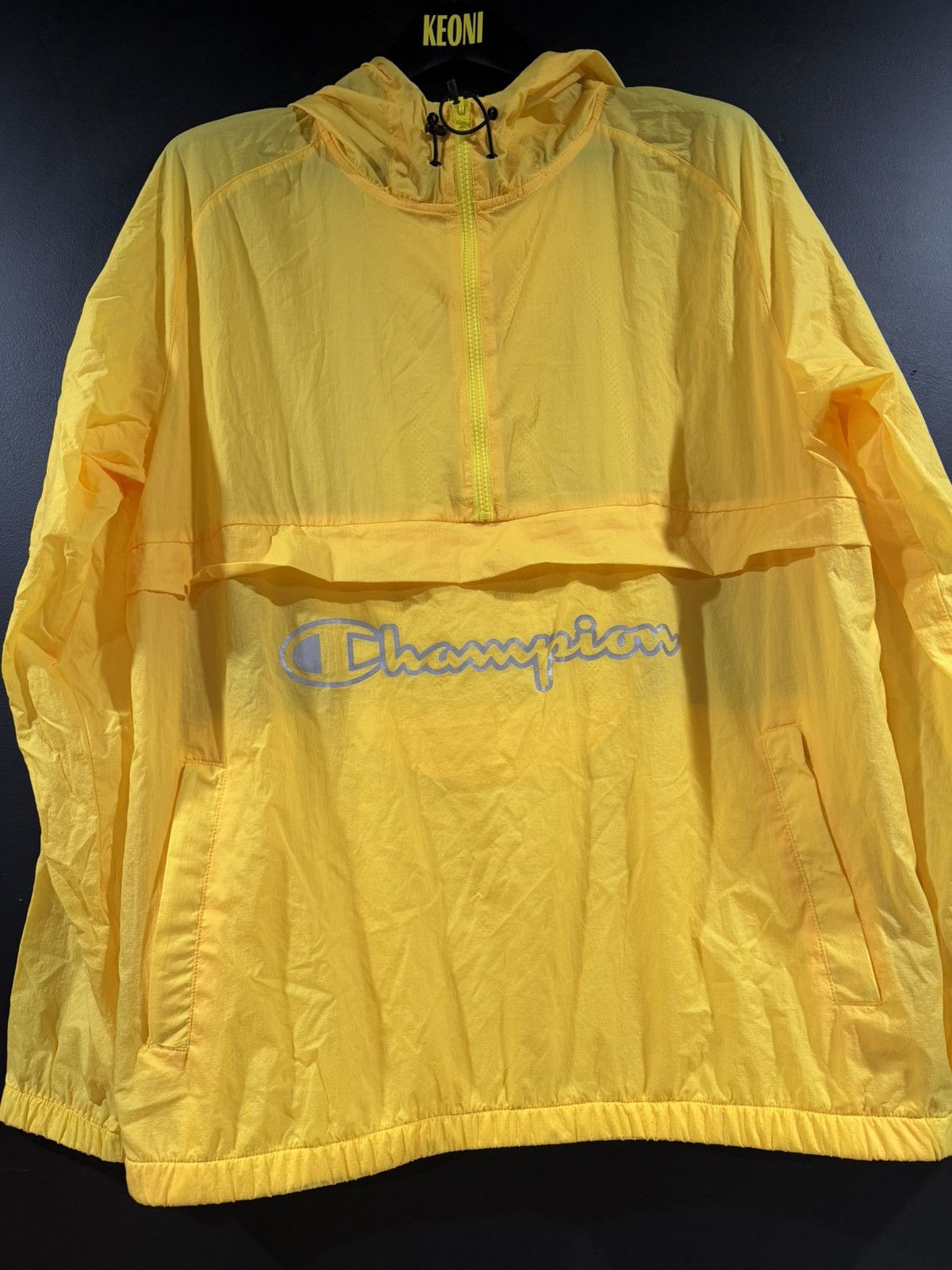 Vintage 2010s Vintage Champion Yellow Nylon Hooded Windbreaker XL Size US XL / EU 56 / 4 - 4 Thumbnail