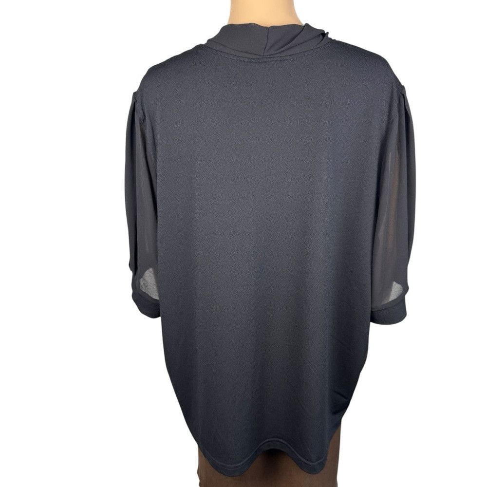 Other NWT New Cable & Gauge Black Sheer Short Sleeve Tie Neck Blo Size 3XL / US 20-22 - 3 Thumbnail