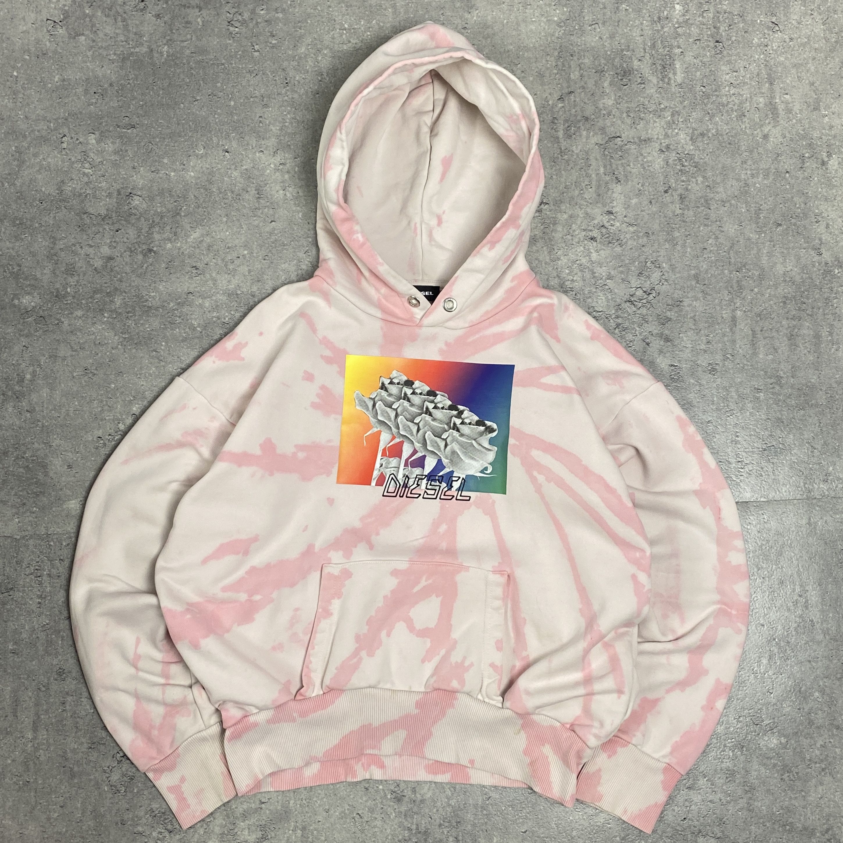 Diesel Diesel tie dye white pink boxy hoodie - L/XL Size XL / US 12-14 / IT 48-50 - 1 Thumbnail