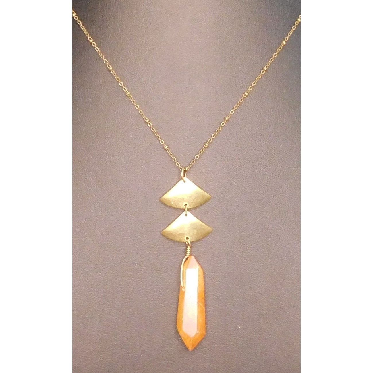 Other Abstract Geometric Necklace With Orange Stone Pillar Size ONE SIZE - 3 Thumbnail