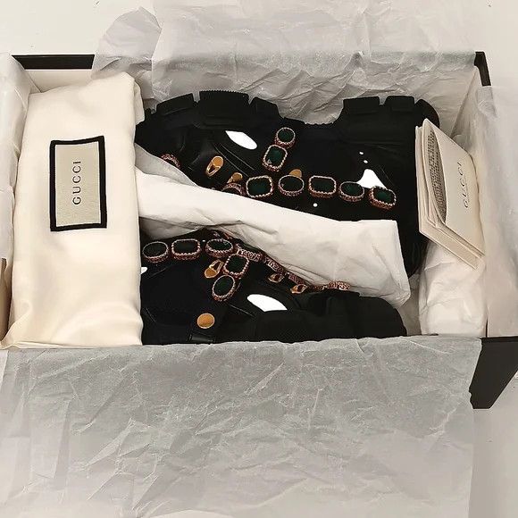 Gucci GUCCI Women's 'Black' Flashtreks w/ Crystals - EU36/US6 Size US 6 / IT 36 - 15 Thumbnail