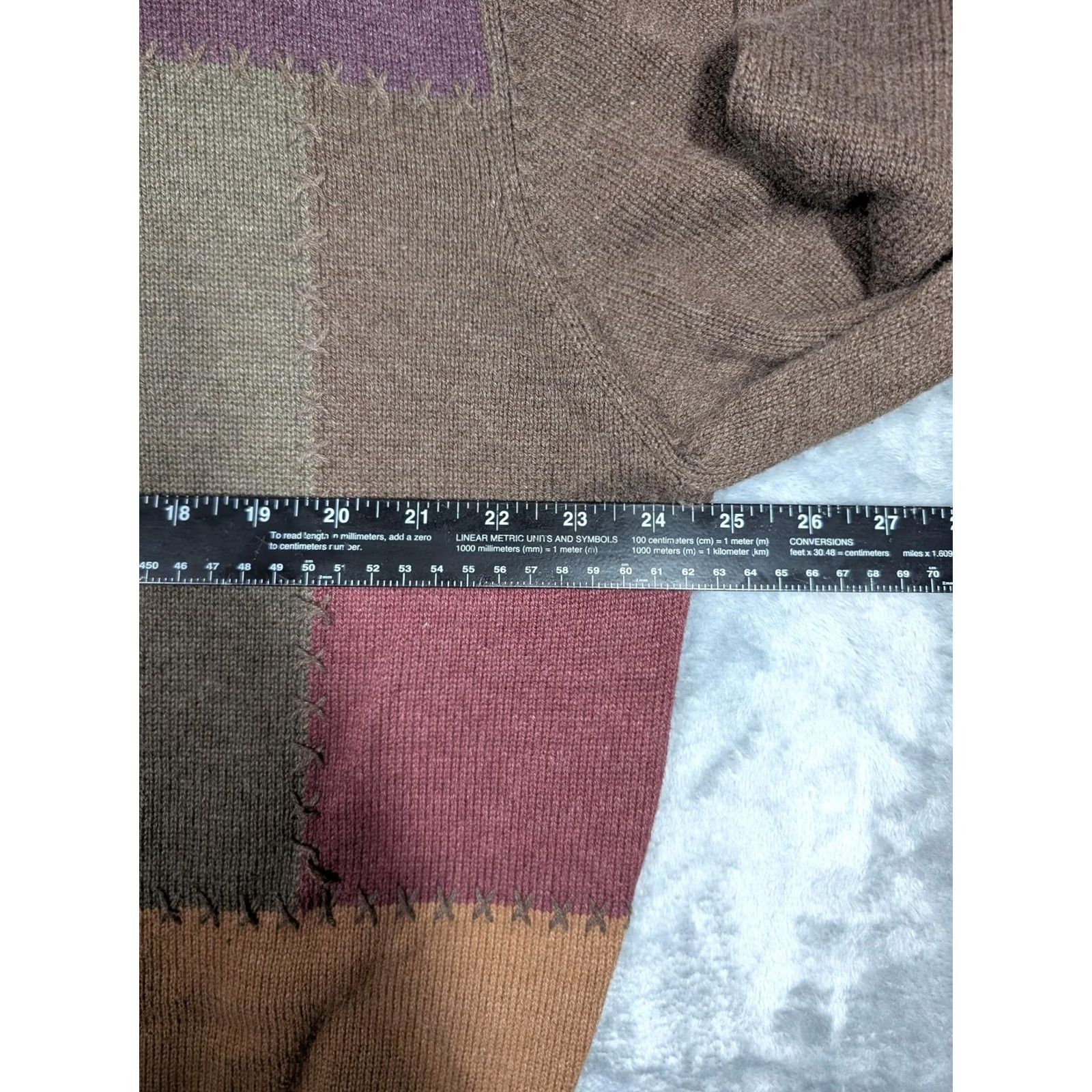 Roundtree & Yorke Roundtree & Yorke Sweater Mens XL Brown Patchwork Knit Cotton Crewneck Pullover Size US XL / EU 56 / 4 - 3 Thumbnail