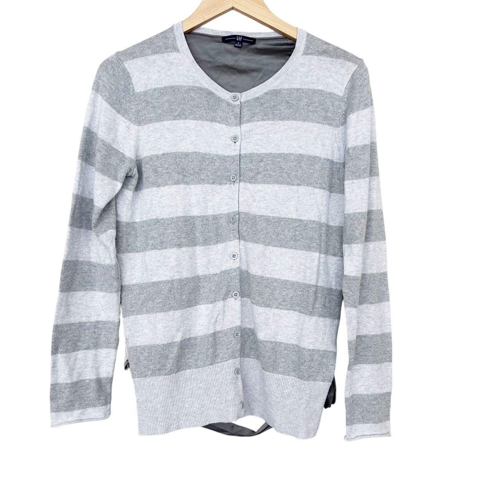 Gap Gap Gray Striped Alpaca Blend Button Front Cardigan Sz L Size L / US 10 / IT 46 - 1 Thumbnail