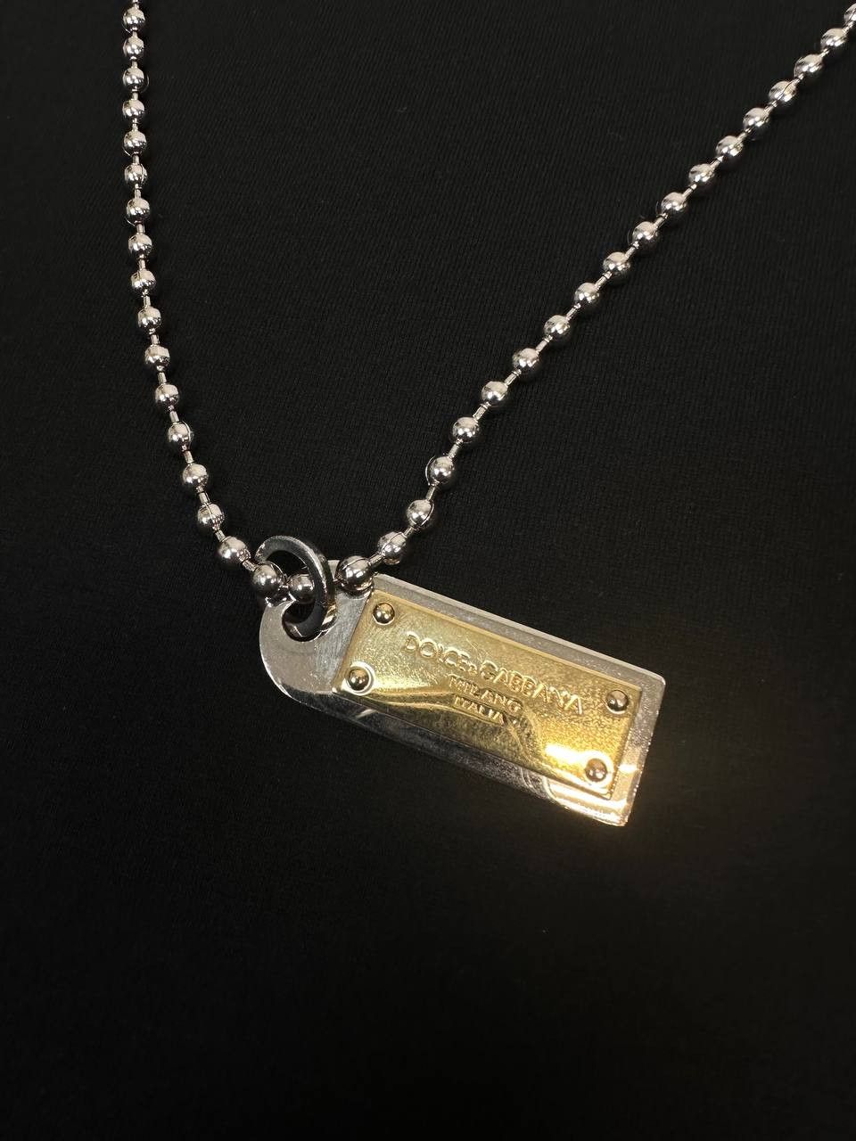 Dolce & Gabbana Dolce Gabbana DG Logo Pearl Silver Gold Chain Tee Size US L / EU 52-54 / 3 - 4 Thumbnail