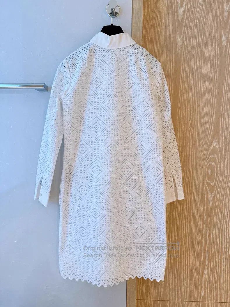 Loro Piana Loro Piana White Openwork Shirt Dress Size XS / US 0-2 / IT 36-38 - 2 Thumbnail