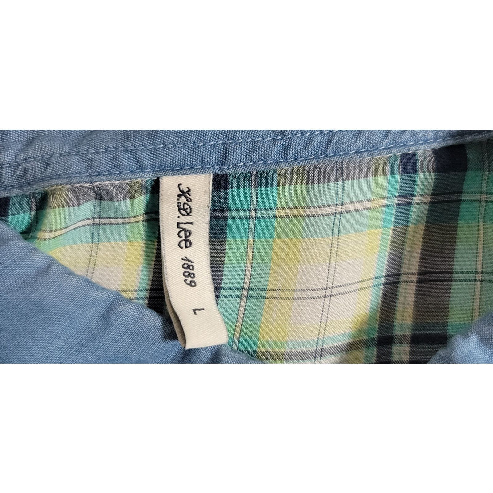 Lee Lee Blue Green Plaid Button Up Shirt Large Blue Solid Sleeve Size L / US 10 / IT 46 - 4 Thumbnail