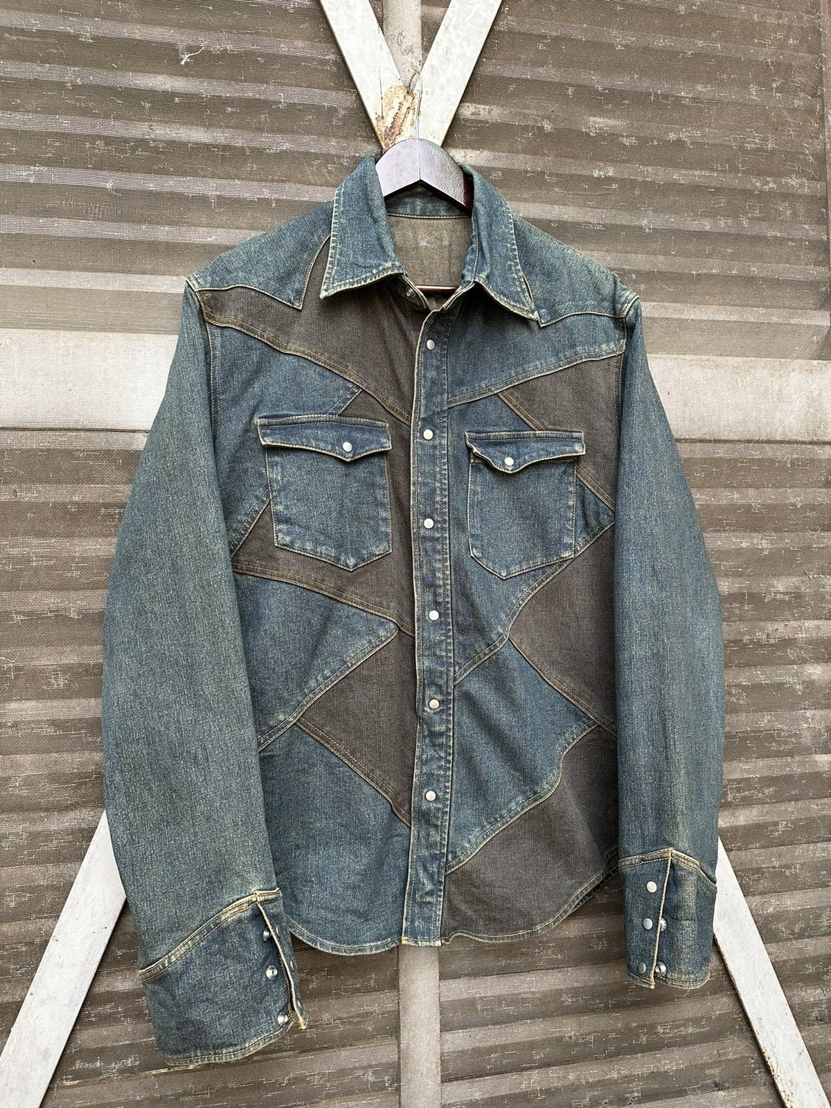 Vintage 🏇Vintage Cowboy Style Patchwork Denim Jacket Size US L / EU 52-54 / 3 - 4 Thumbnail
