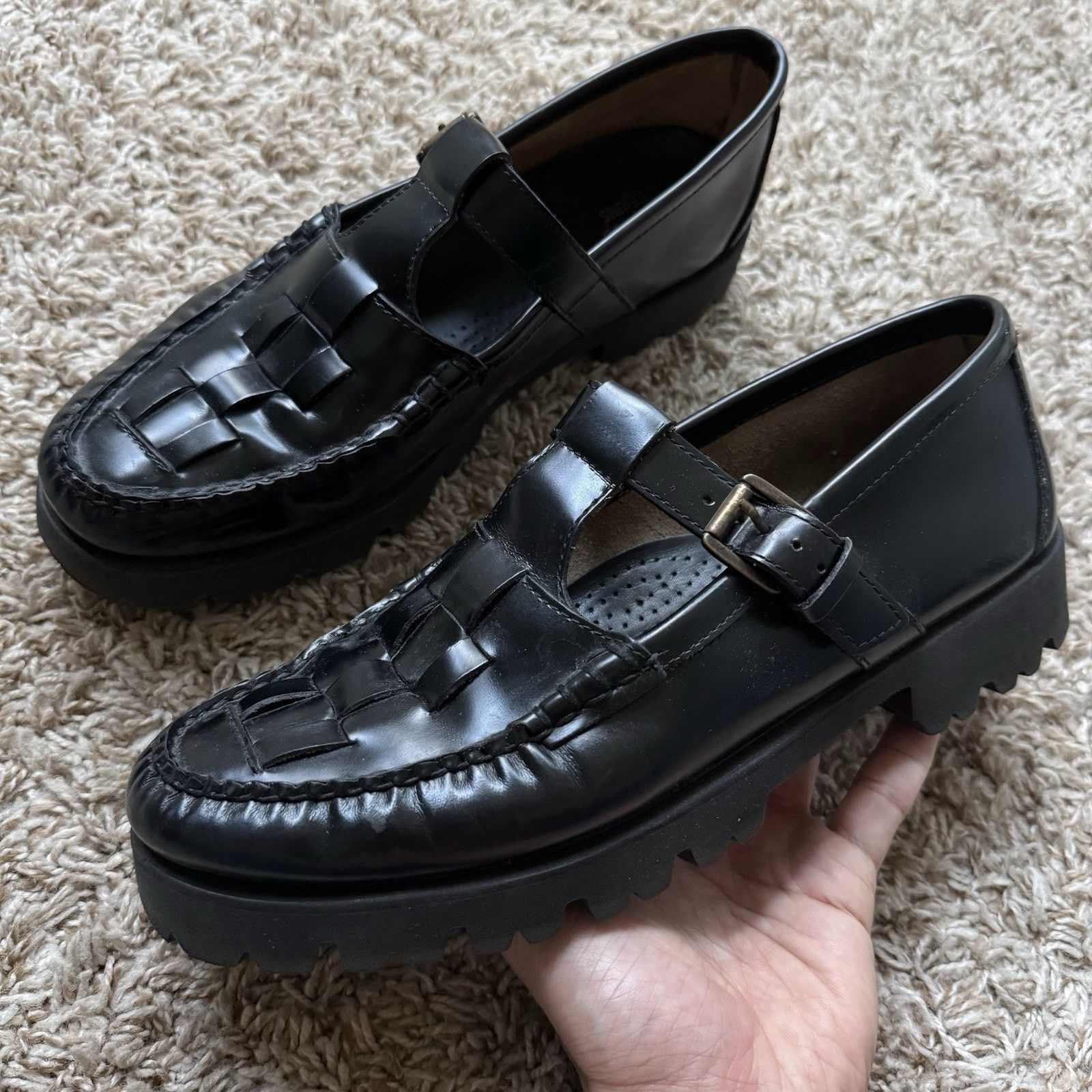 G.H. Bass & Co. G.H. Bass Fisherman Mary Jane Super Lug Black Leather Shoes Size US 10 / IT 40 - 1 Thumbnail
