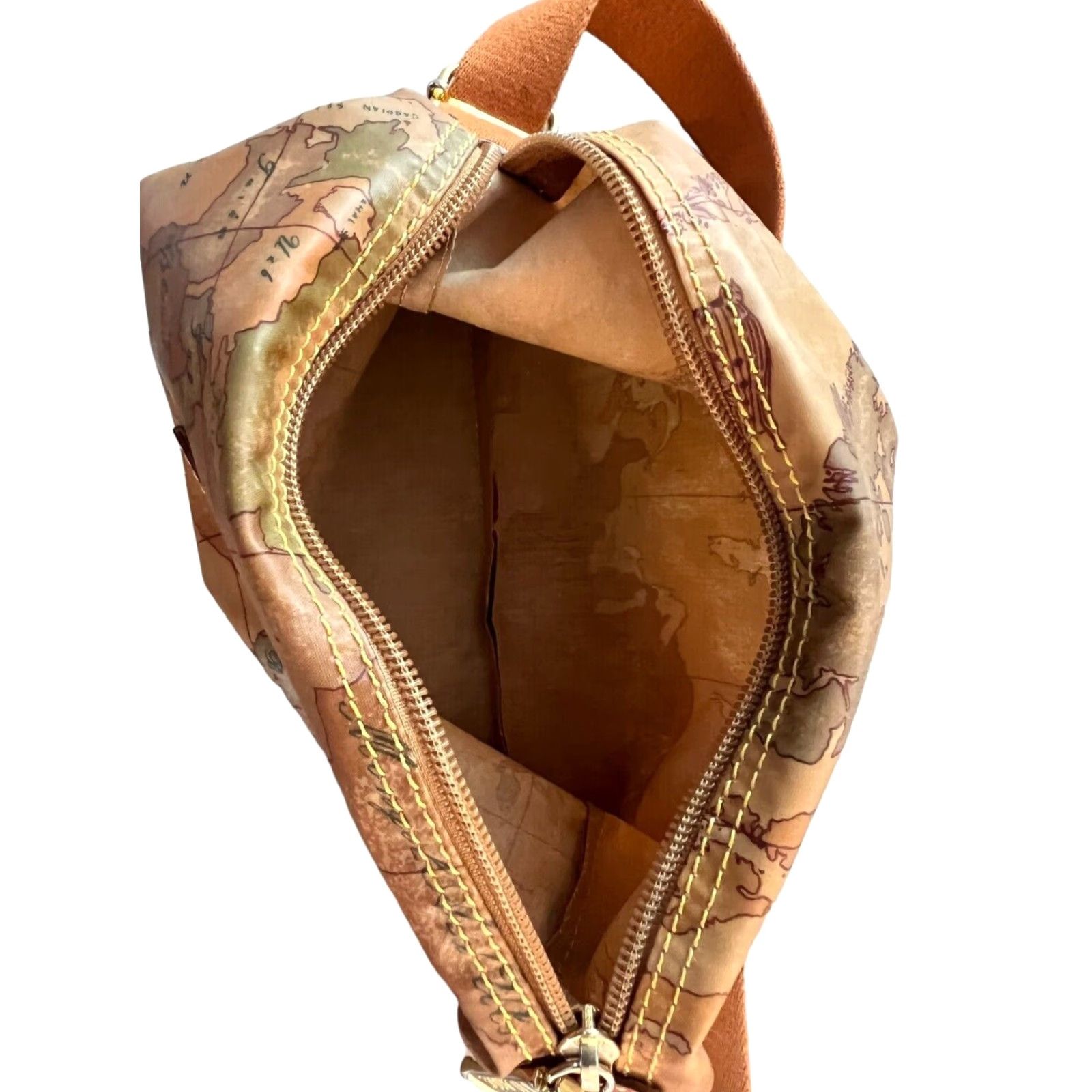 Alviero Martini VINTAGE Alviero Martini 1 Classe Women Shoulder Bag Brown Map Print Zipper Canvas Medium Size ONE SIZE - 7 Thumbnail
