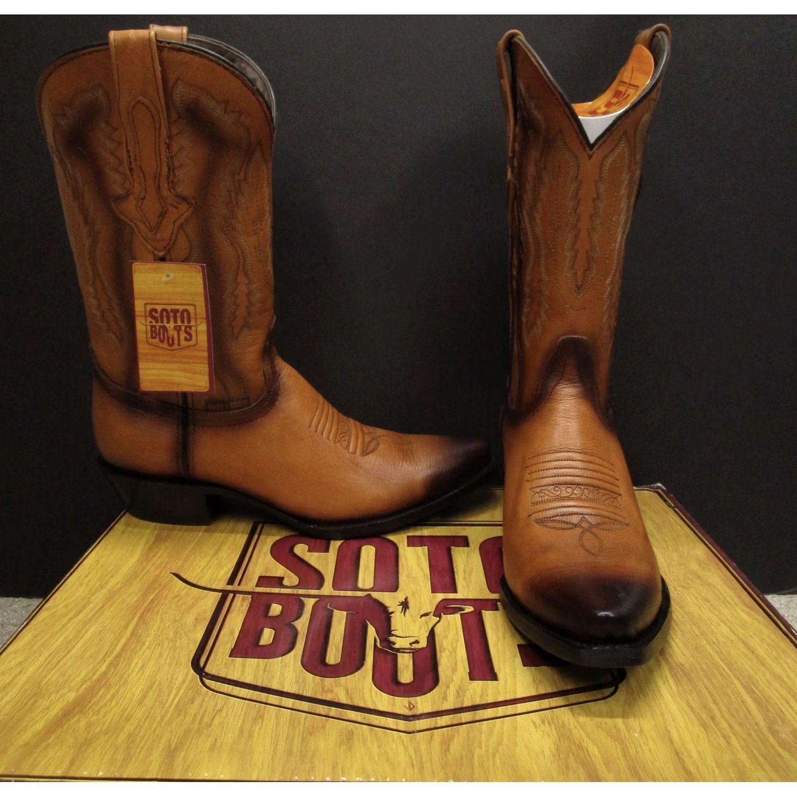 Vintage Soto Boots Men Boots Western Cowboy Pointed Toe Brown Leather 8.5 E Boot Women? Size US 9 / EU 42 - 5 Thumbnail