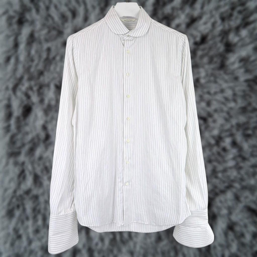 Suitsupply Suitsupply Formal Shirt Men's LARGE Pinstripe Grey Club Collar Shirt Size 42R - 1 Thumbnail