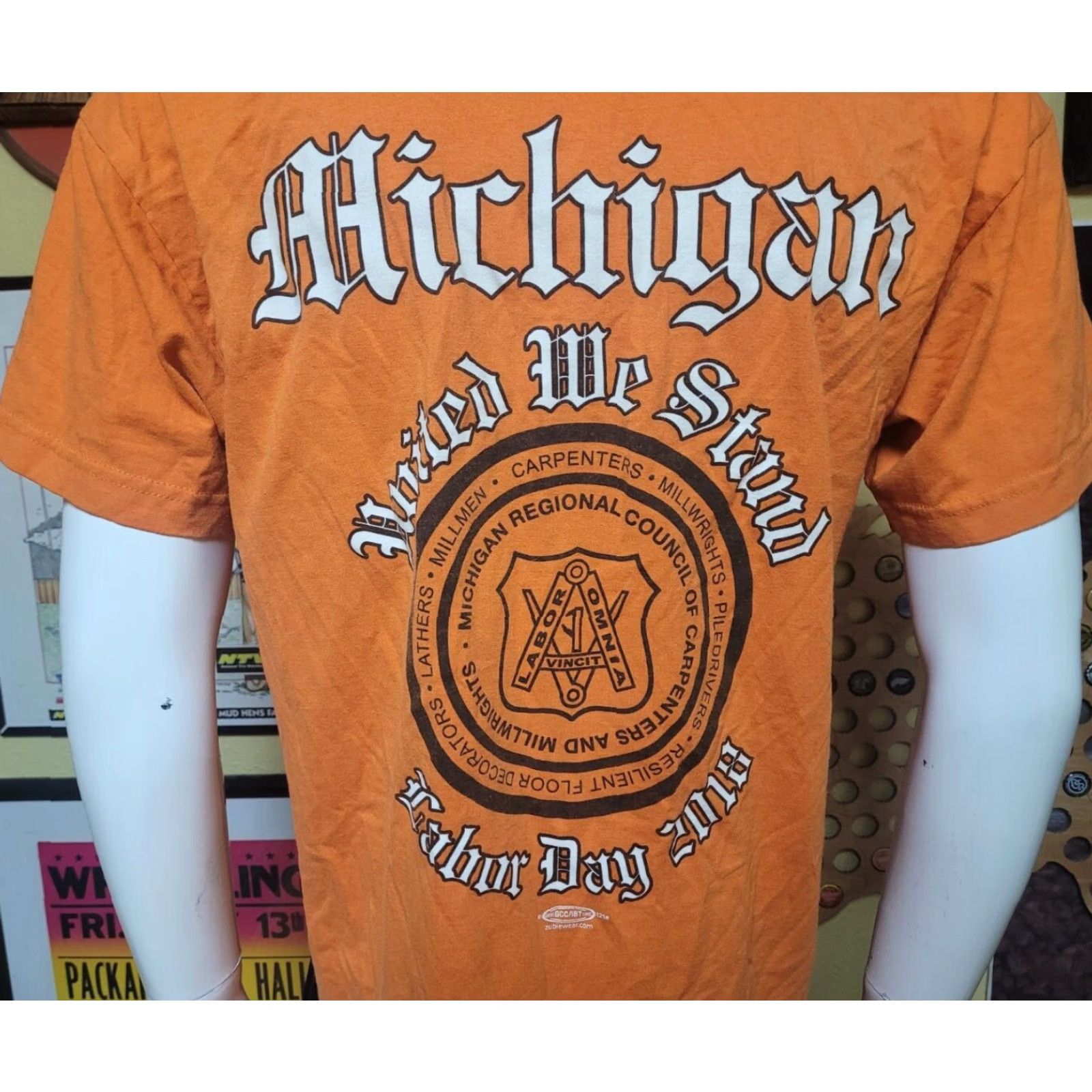 Vintage UBC Local 706 Detroit MI T Shirt Large Bayside Union Crew Neck Short Sleeve Cotton Blend Orange Men Graphic Print Size US L / EU 52-54 / 3 - 4 Thumbnail