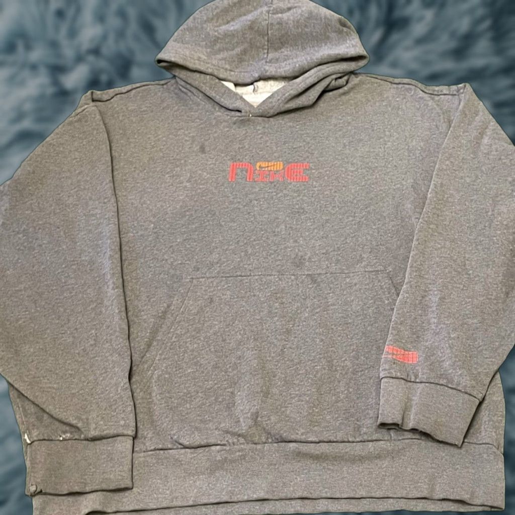 Nike VINTAGE Nike Center Swoosh Check Spell Out Logo VTG Hoodie Mens Size L Gray 90s PullOver Hooded Mens Size US L / EU 52-54 / 3 - 1 Thumbnail