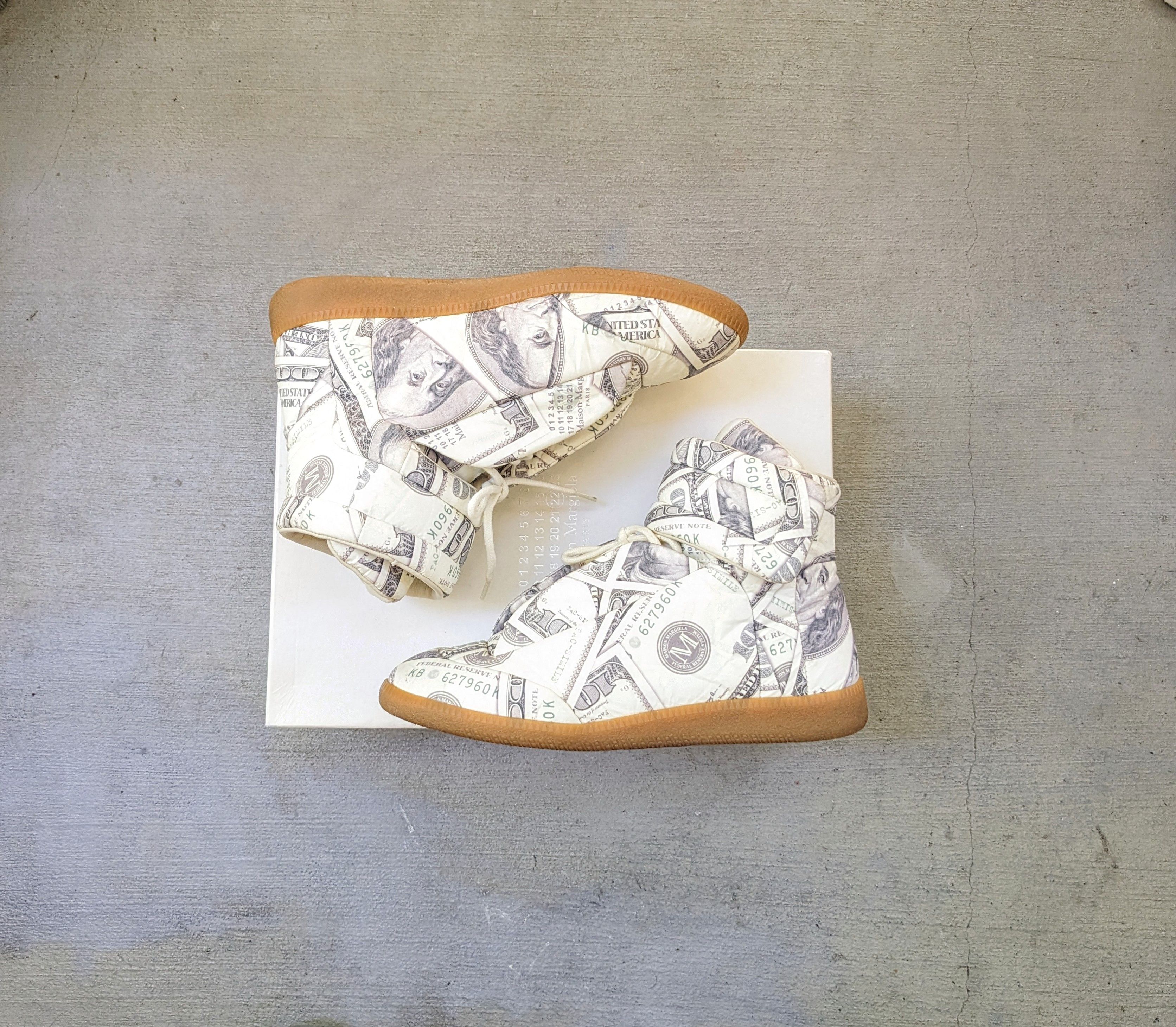 image of Maison Margiela Future Dollar Bill 7 40 High Tops Leather Shoes in White, Men's