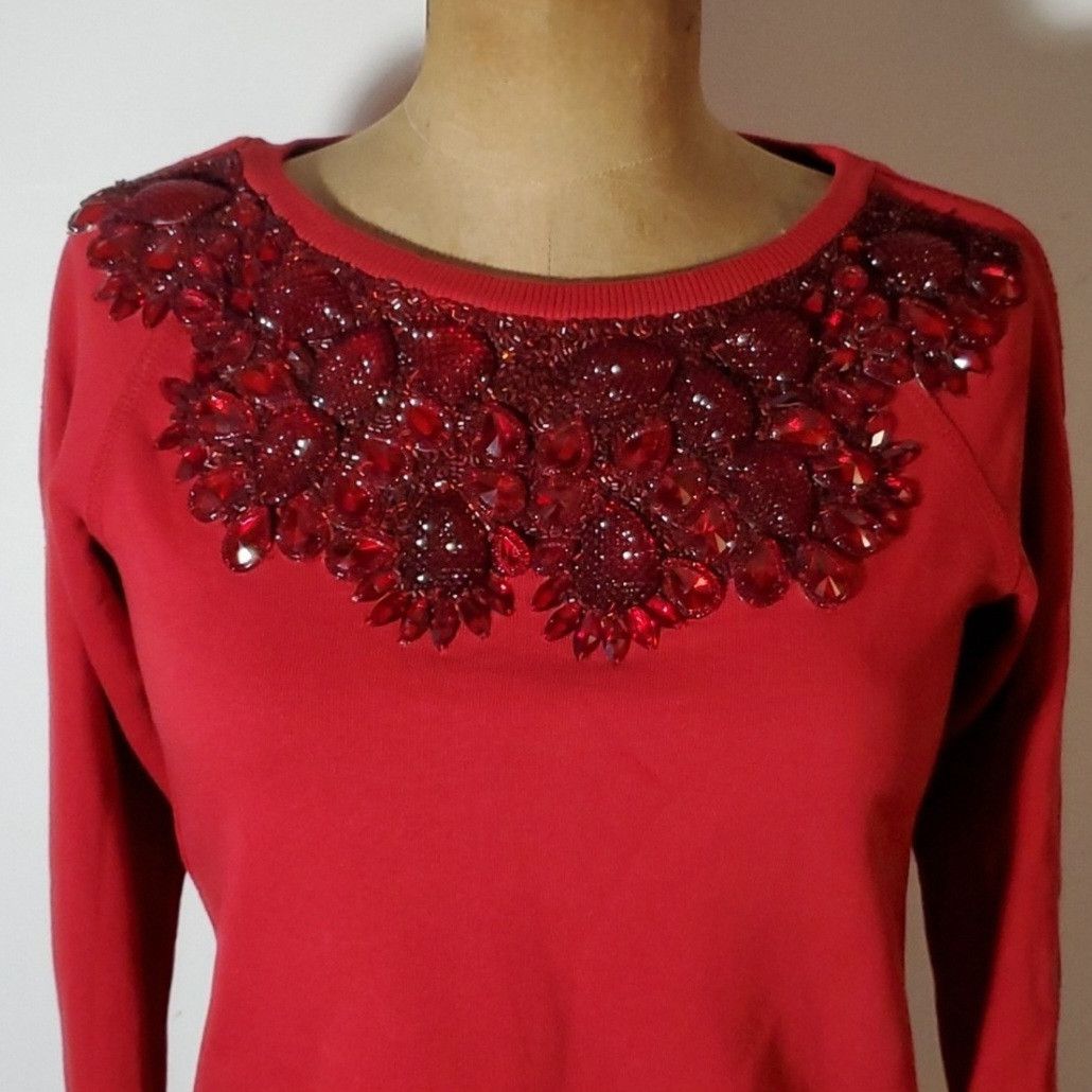 Other Needle & Thread S/M Sweatshirt Glisten Zip Crew Red Cotton Size S / US 4 / IT 40 - 3 Thumbnail
