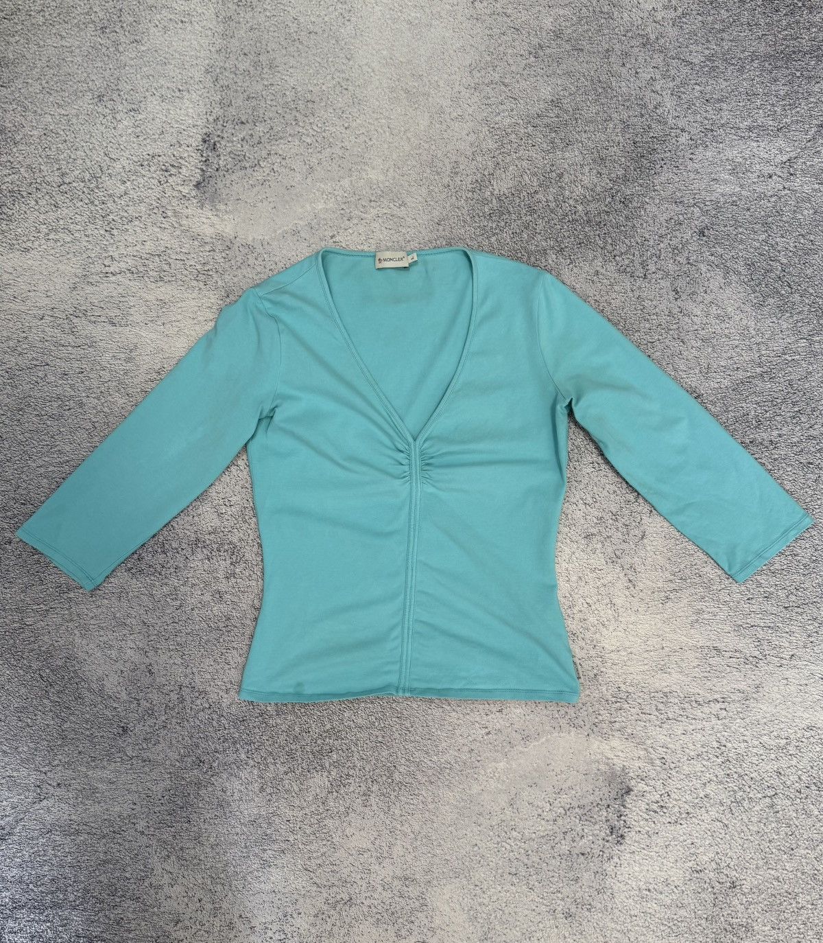 Moncler Moncler Women V Neck Top Turquoise Stretch Long Sleeve L Size L / US 10 / IT 46 - 1 Thumbnail