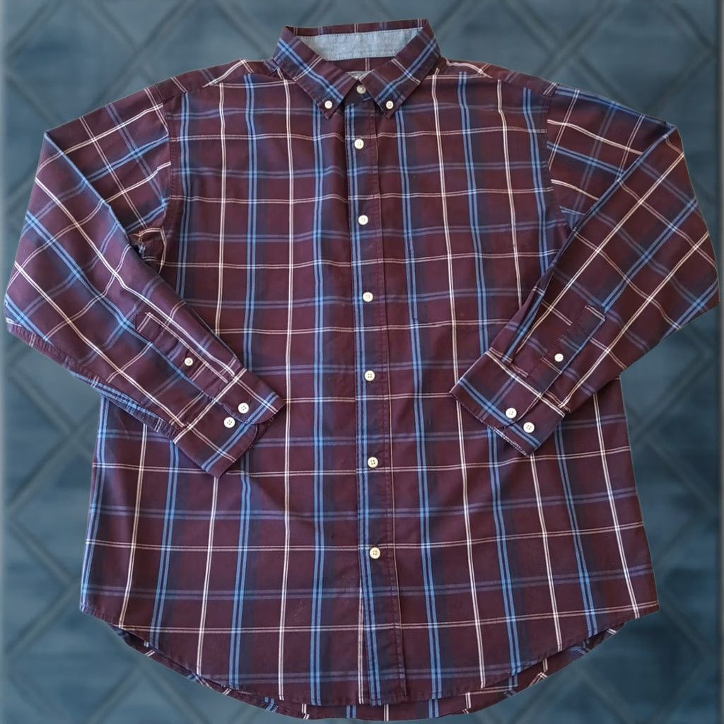 Haggar Haggar Shirt Mens Large Purple Plaid Long Sleeve Button Down Stretch Size US L / EU 52-54 / 3 - 1 Thumbnail