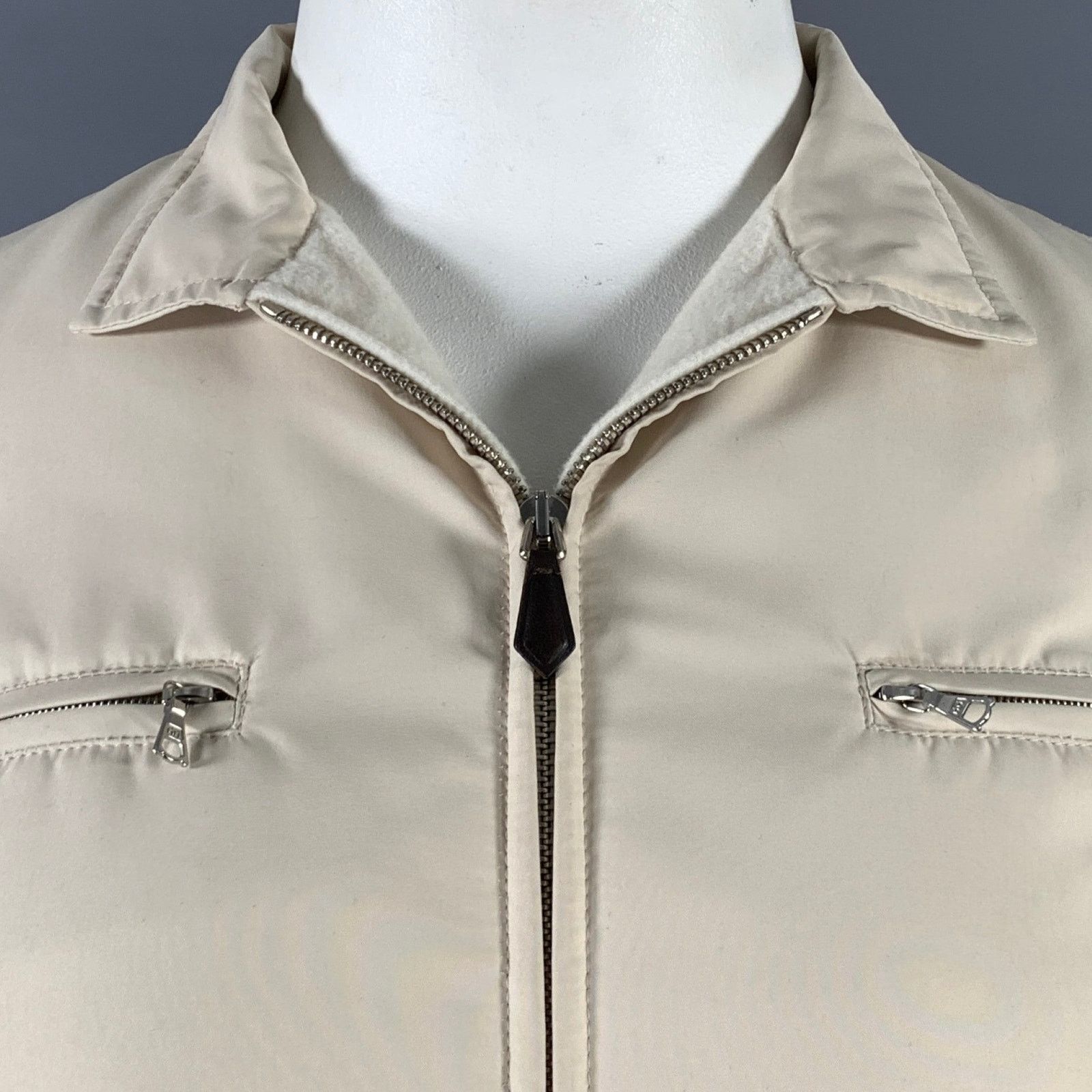 Agnona AGNONA 10 Cream Polyester Removable Fur Collar Zip Up Jacket Size L / US 10 / IT 46 - 3 Thumbnail
