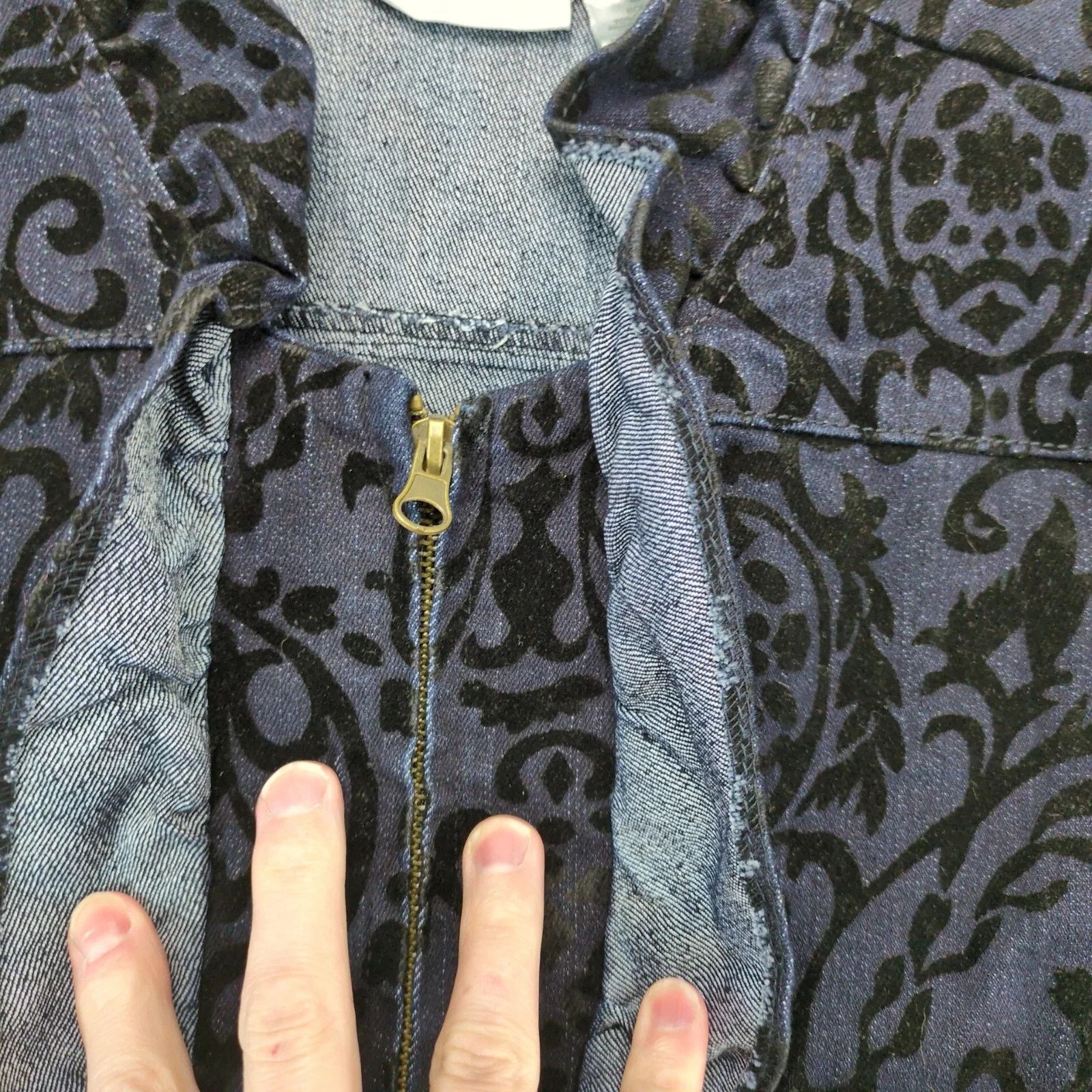 Other Tantrums Navy Denim Velour Flocked Full Zip Jacket Women's L Size L / US 10 / IT 46 - 10 Thumbnail