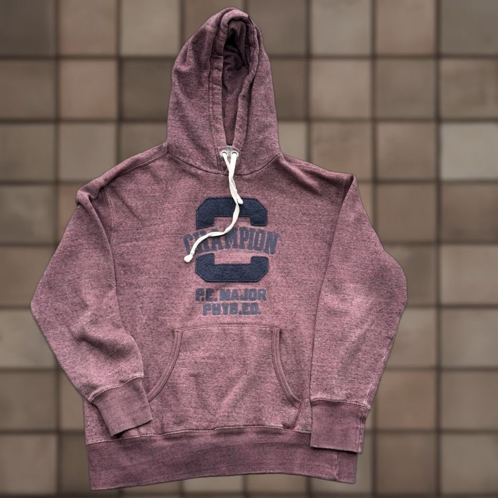 Champion VINTAGE Champion Hoodie Sweatshirt Mens Medium Maroon Kangaroo Pocket Graphic Print C Logo CHAMPION P.E. MAJOR PHYS. ED. Size US M / EU 48-50 / 2 - 1 Thumbnail
