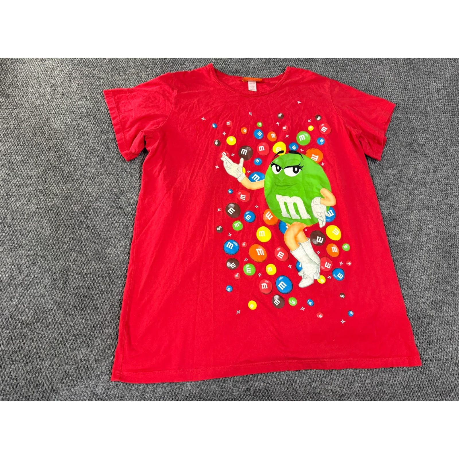 Vintage M&M's Nightgown Womens 1X Red Graphic Cartoon Sleep Shirt Lounge Pajama Top Knit Cotton Short Sleeve Camisole Style Lightweight Size XL / US 12-14 / IT 48-50 - 2 Thumbnail
