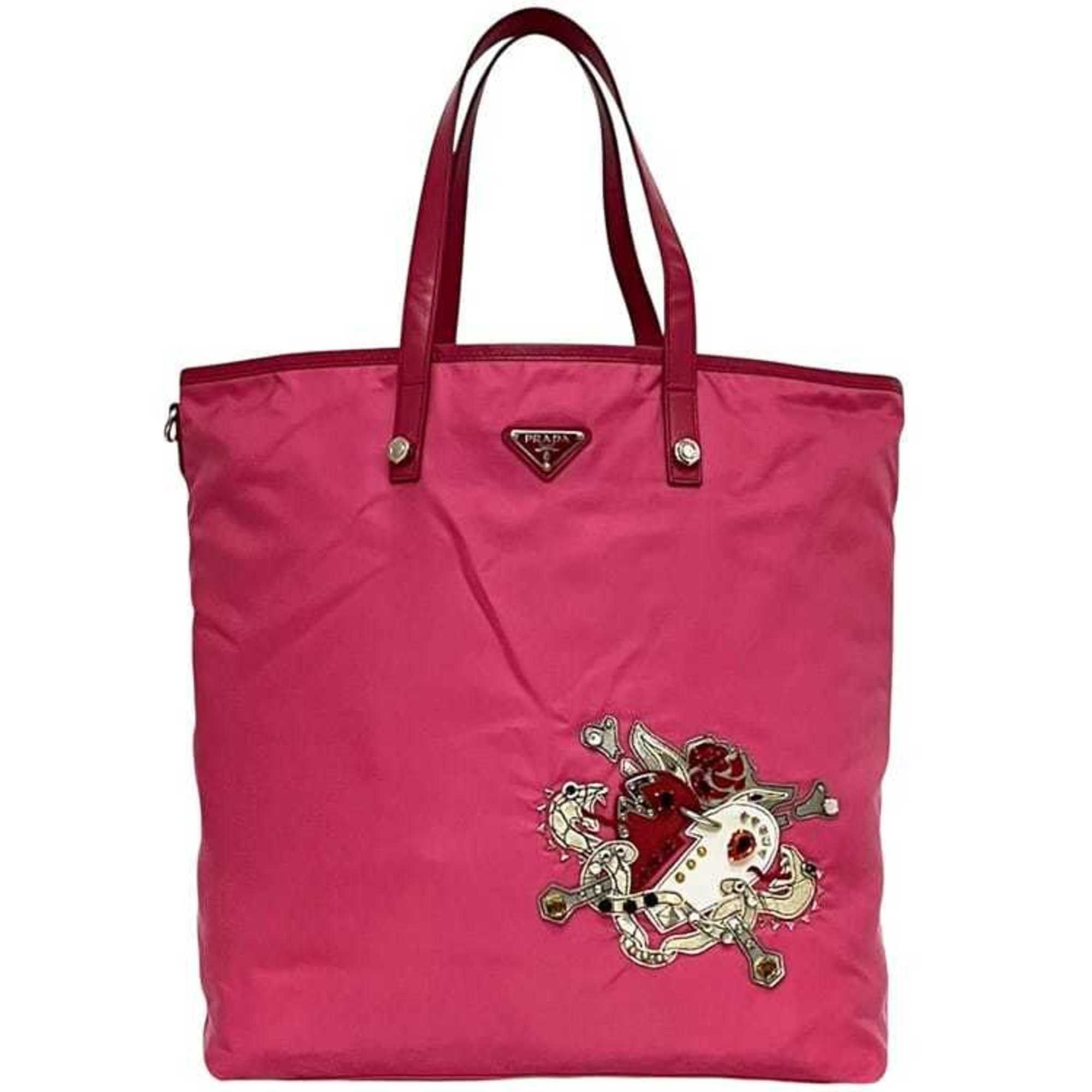 Prada Prada Tote Bag ec-24459 Pink Tessuto B4605C Nylon Saffiano Leather 110 PRADA Snake Stone Studs Men's Women's Size ONE SIZE - 1 Thumbnail