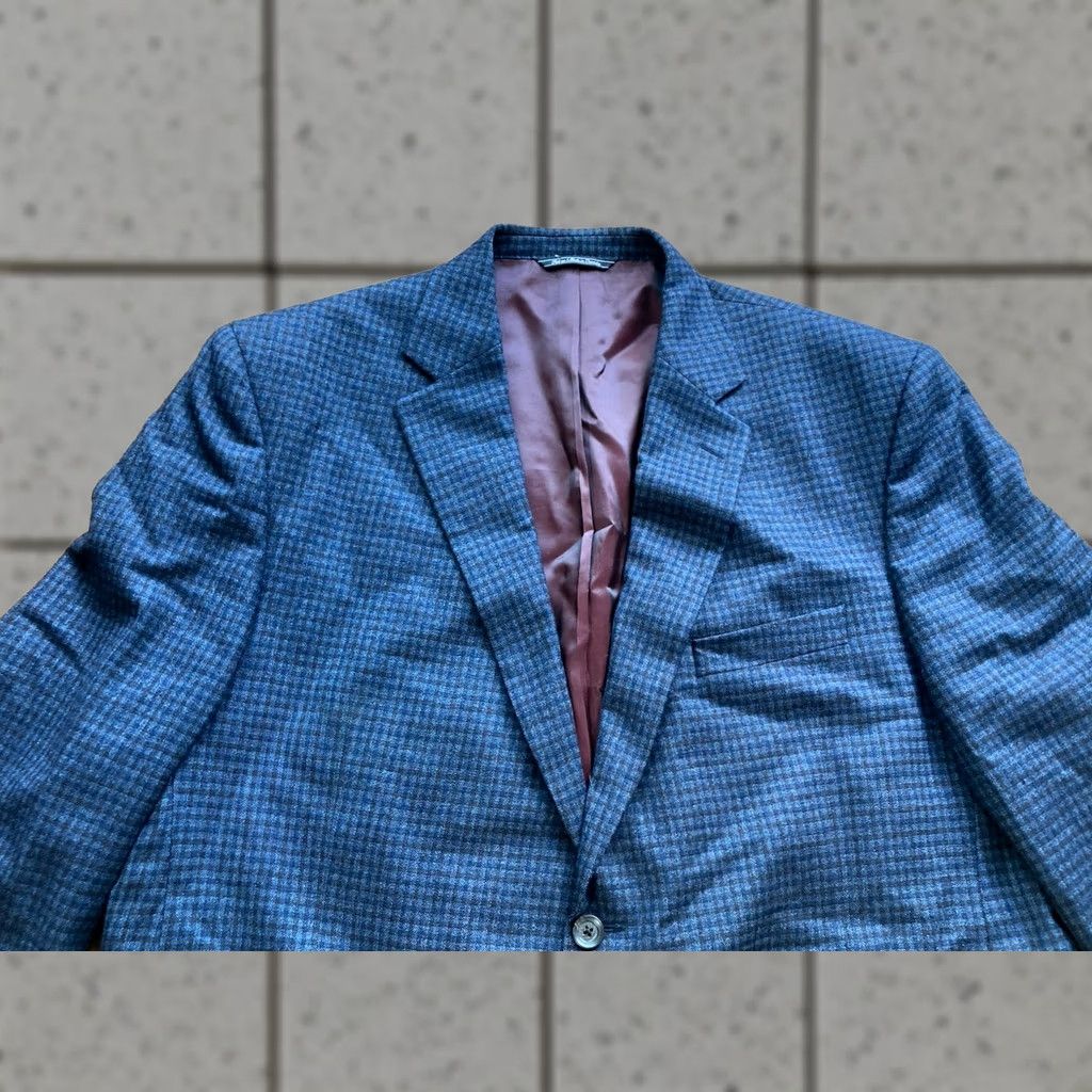 Loro Piana Jack Victor Loro Piana Blazer Mens Single-Breasted Navy Blue Wool 120s Size 46R Checkered Jacket Blazer Mens Size 46R - 1 Thumbnail