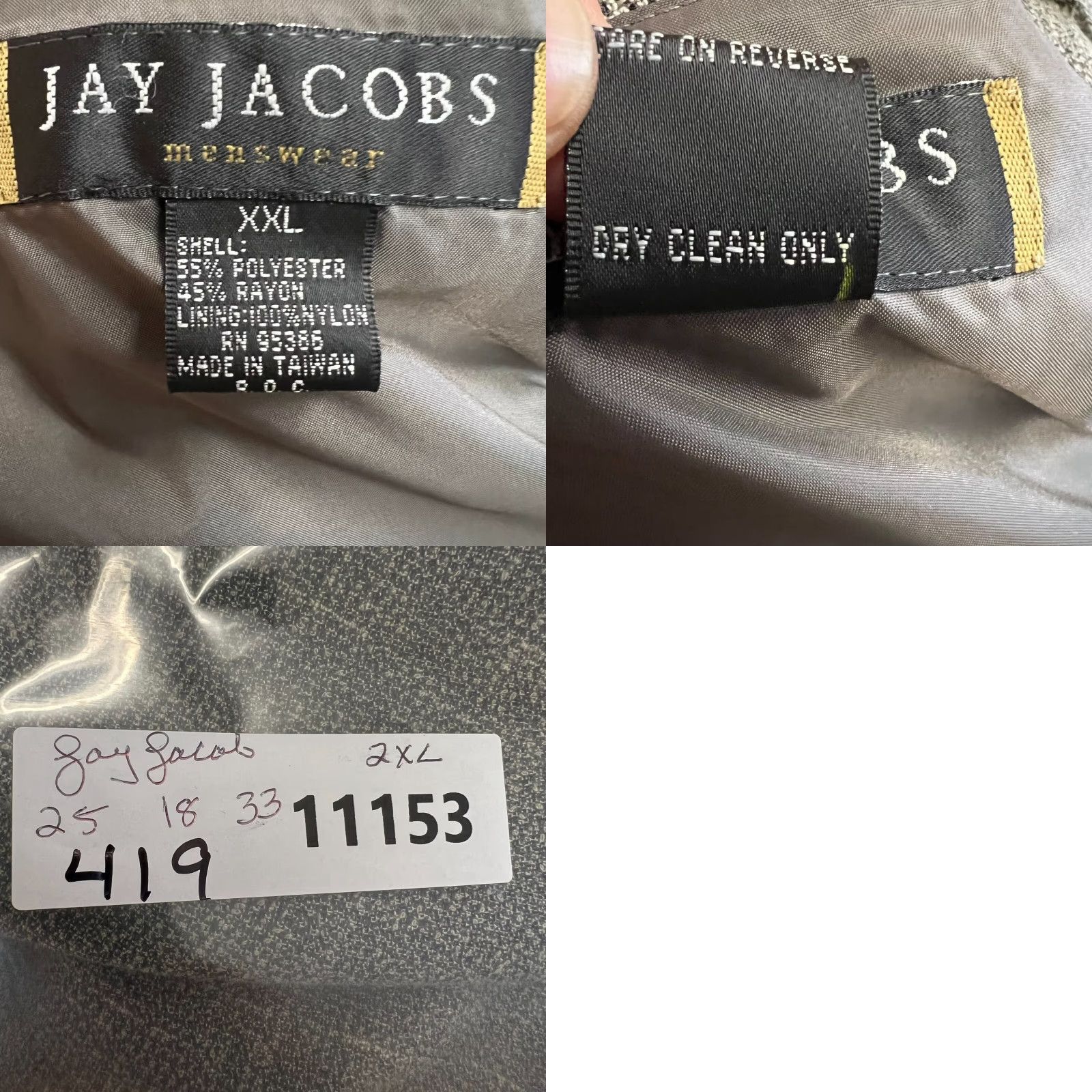 Vintage Jay Jacobs Blazer Shirt Mens 2XL Gray Tweed Texture Notch Single-Breasted Three-Button Jacket Casual Business Party/Cocktail Travel Sports Size 48R - 8 Thumbnail
