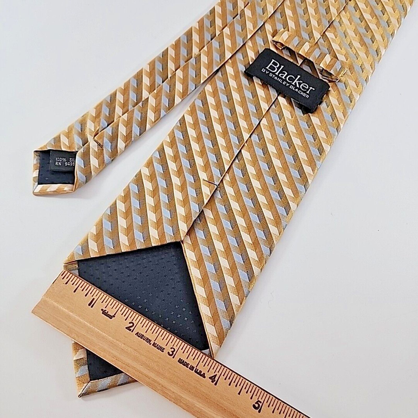 Stanley Blacker Stanley Blacker Gold and Blue Striped Silk Necktie Like New Size ONE SIZE - 2 Thumbnail