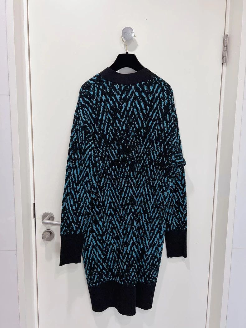 Versace Versace Blue and black patterned maxi wool cardigan jacket Size M / US 6-8 / IT 42-44 - 2 Thumbnail