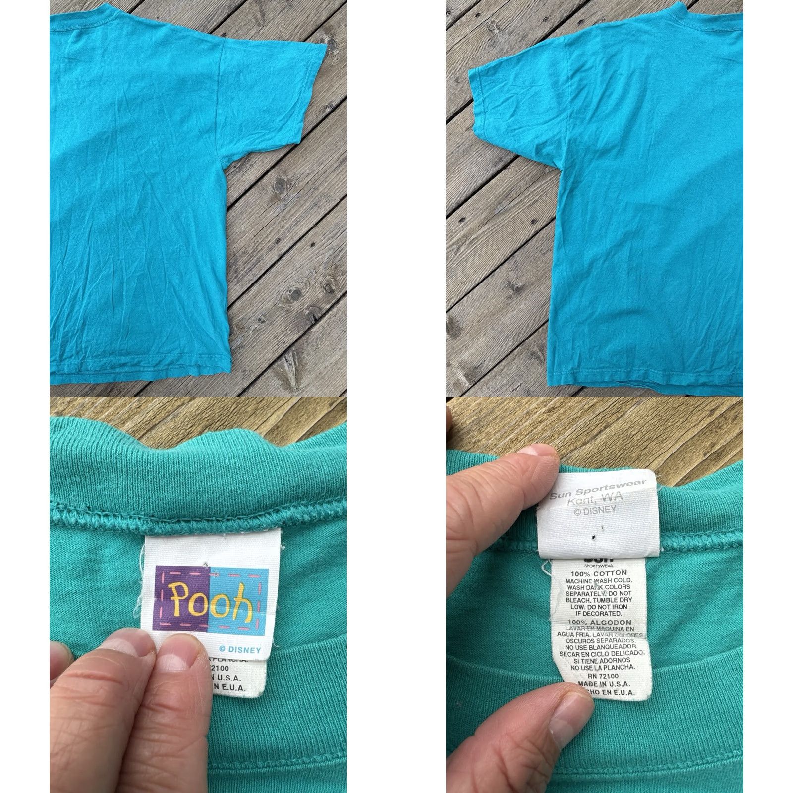 Disney VINTAGE 90s Disney Winnie the Pooh T Shirt Sun Sportswear USA Turquoise XXL Size US XXL / EU 58 / 5 - 8 Thumbnail