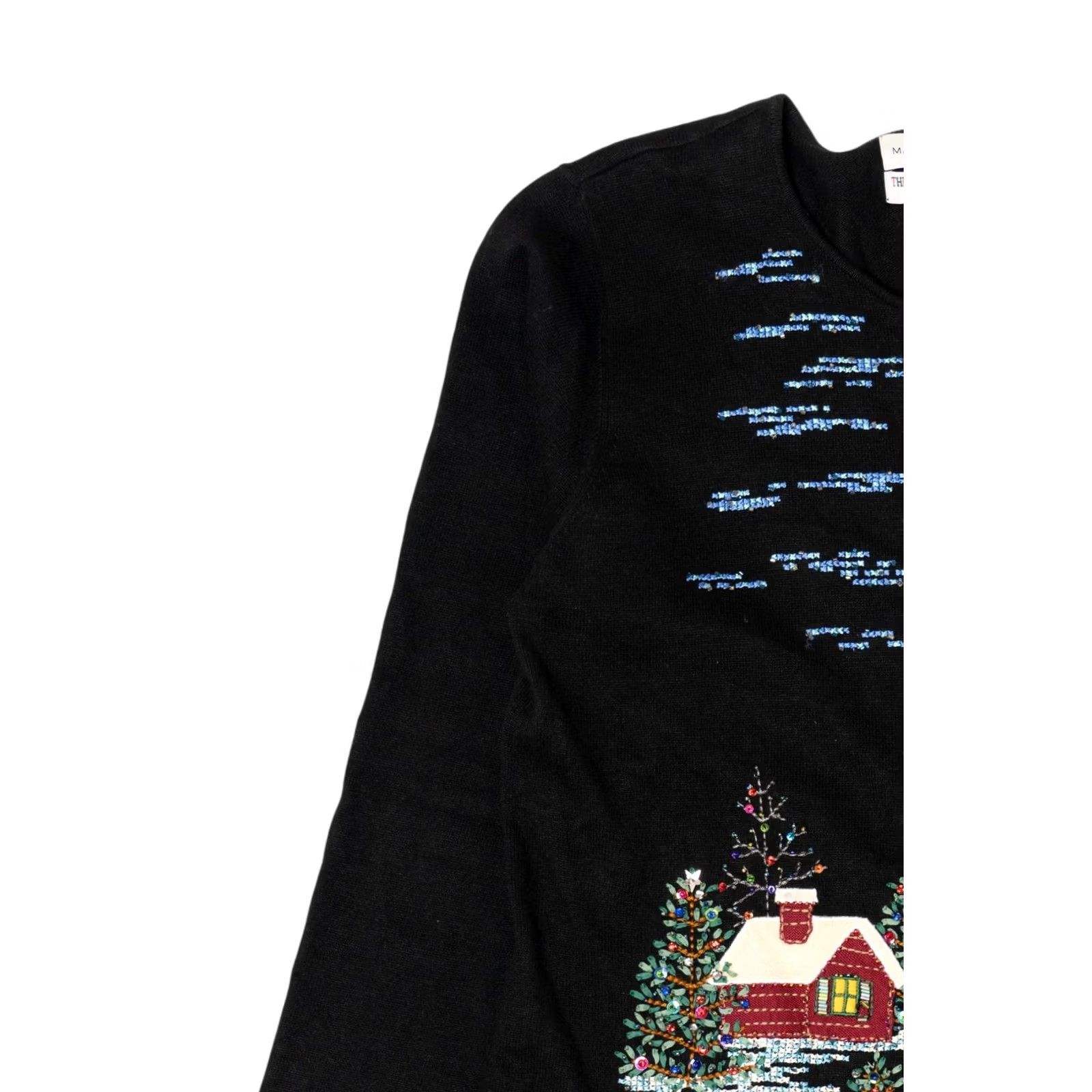 Vintage VINTAGE Marisa Christina Cardigan Women's Cross Stitch Landscape Ugly Christmas 2000s Black Large Ramie Cotton 2003 Mens? Size ONE SIZE - 6 Thumbnail