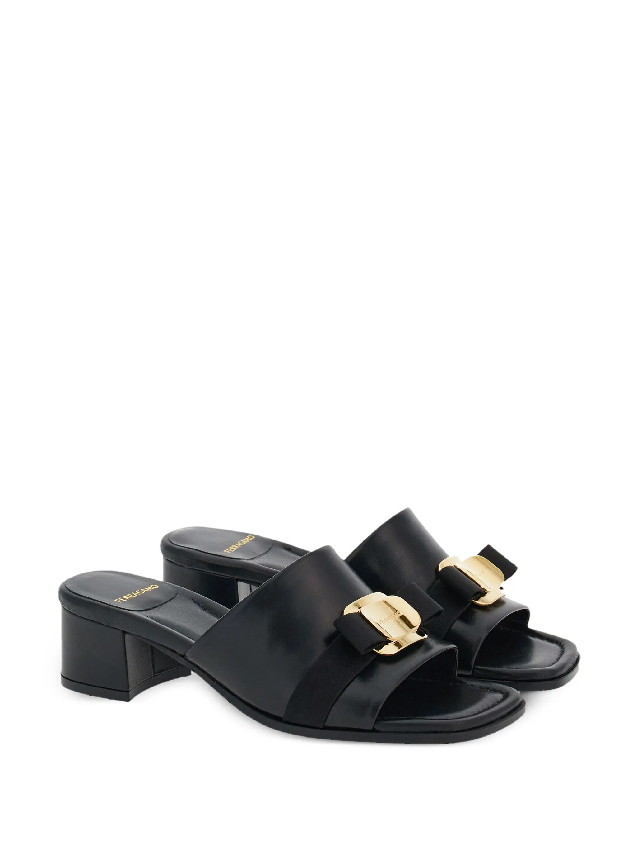 Salvatore Ferragamo o1s1rm0526 Zelie Nappa Leather Mules in Black Size US 10 / IT 40 - 2 Thumbnail