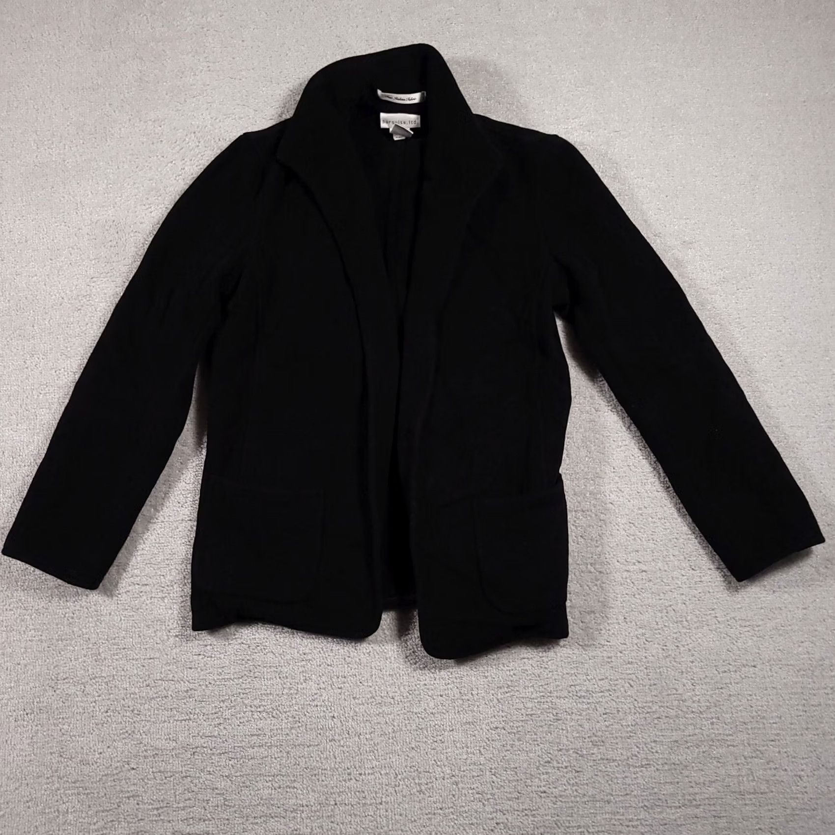 Vintage Pursuits Ltd Career Wool Open Front Blazer Jacket Women's 8 Black Pockets Collar Blazer Size M / US 6-8 / IT 42-44 - 2 Thumbnail