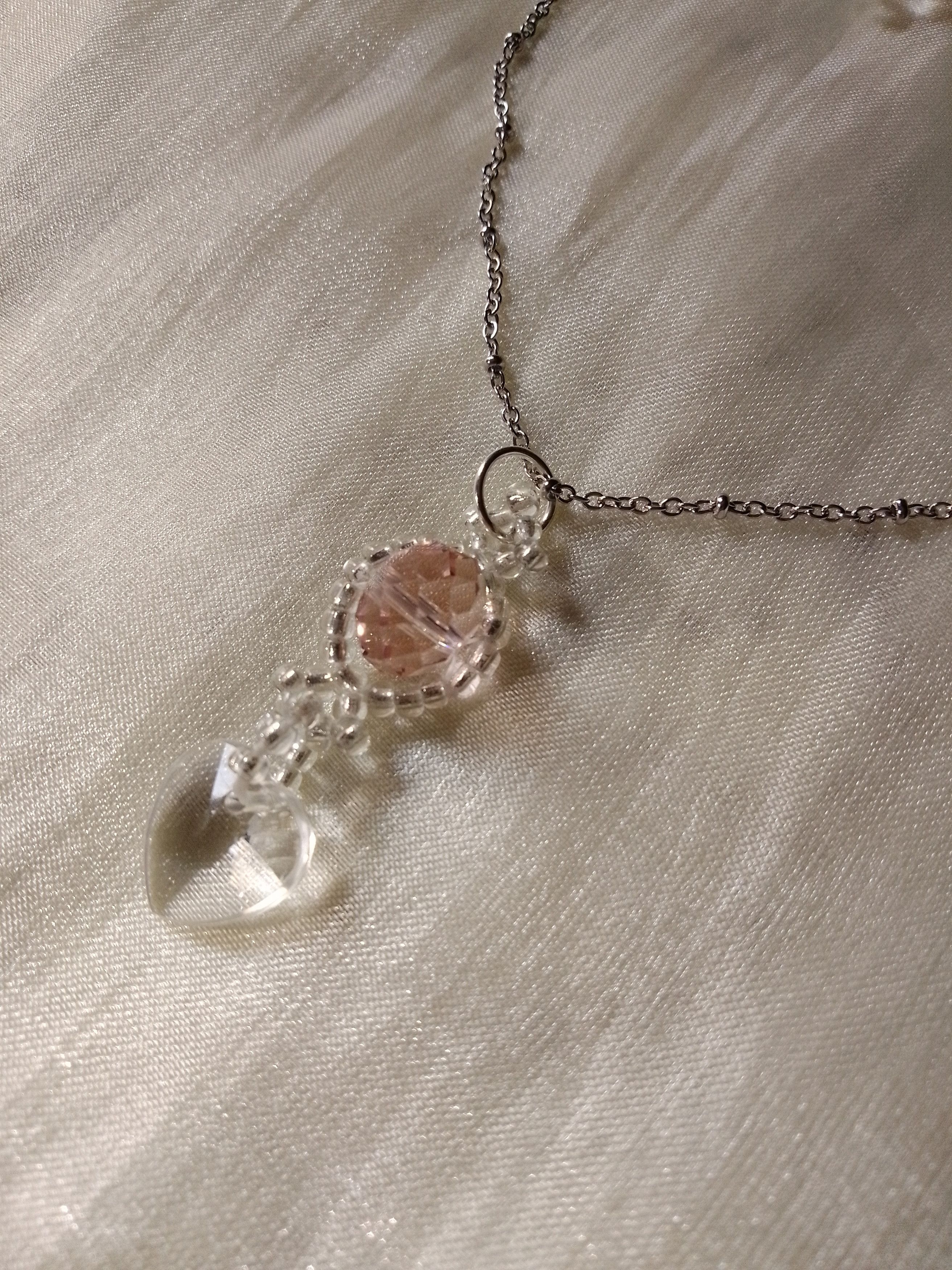 Handmade Necklace Earrings Pink Crystal Heart Pendant Swarovski Size ONE SIZE - 3 Thumbnail