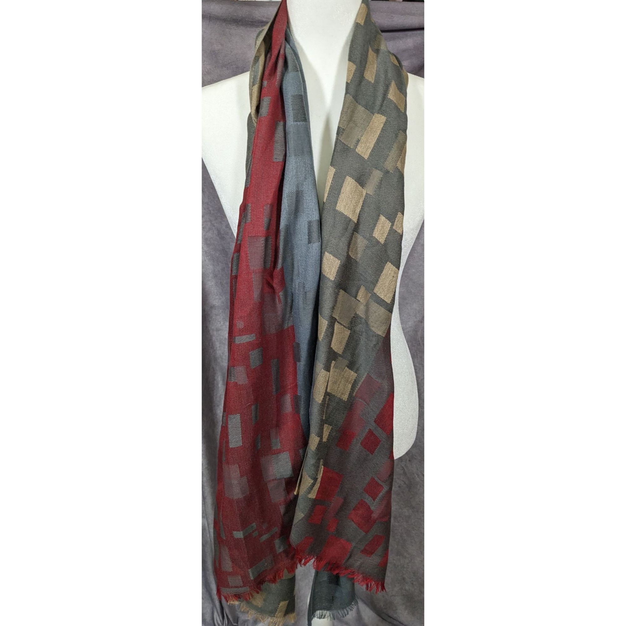 Other Preppy Chic Geometric Pashmina Red And Grey Scarf Size ONE SIZE - 5 Thumbnail