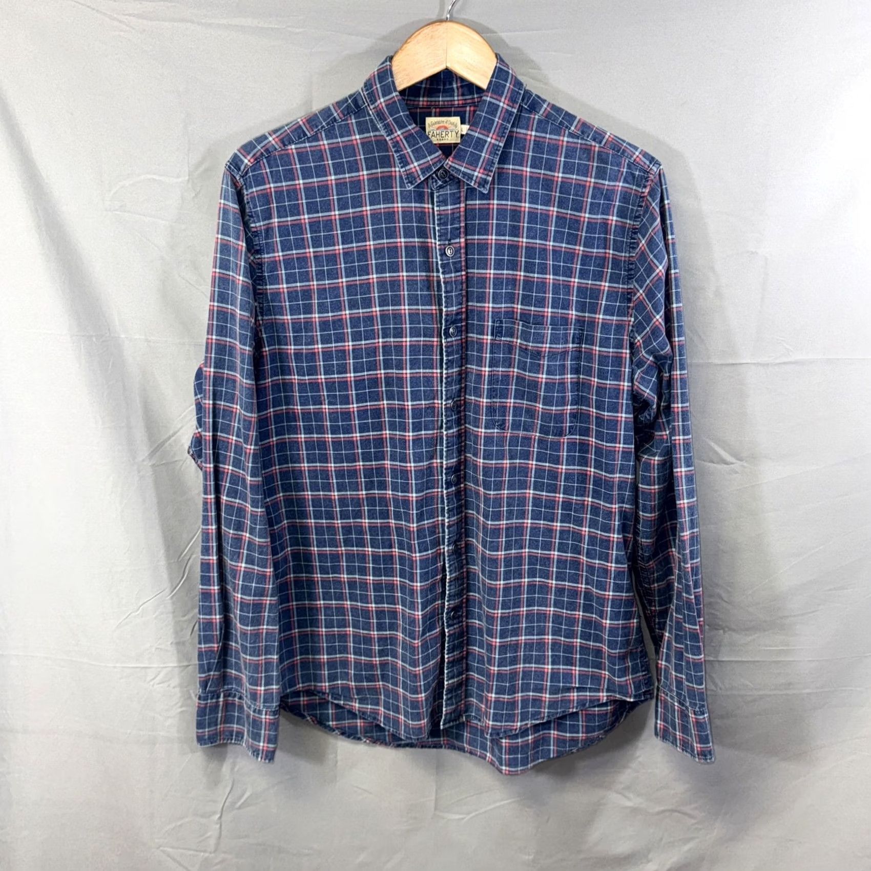 Faherty Faherty Shirt Mens L Blue Red Plaid Button-Down Indigo Dyed Long Sleeve Size US L / EU 52-54 / 3 - 2 Thumbnail