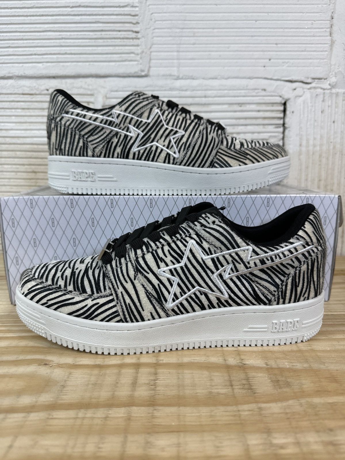 image of Bape Bapesta Zebra Print Sneaker Size 10 in Black White, Men's