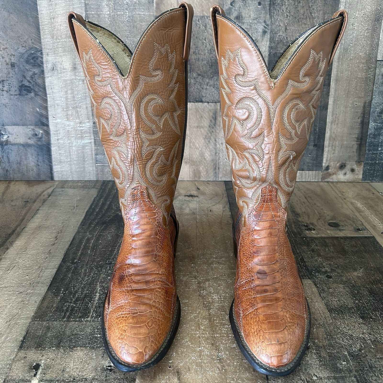 Vintage J Chisholm Vintage Ostrich Leg Cowboy Boots Mens 8 EE Size US 8 / EU 41 - 8 Thumbnail