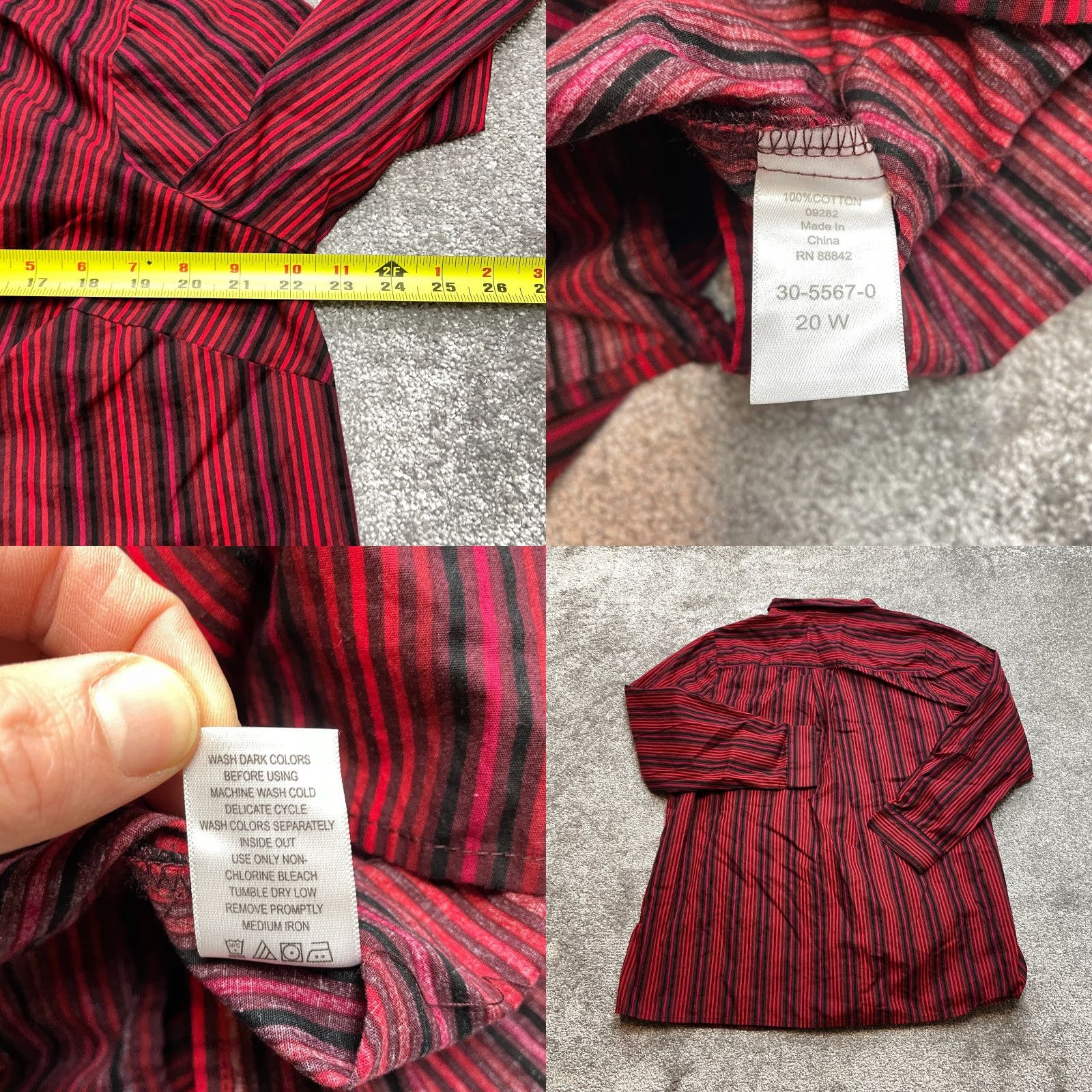 Vintage Romans Button Up Shirt Womens 20W Plus Red Blue Striped Long Sleeve Collared Top Size 3XL / US 20-22 - 8 Thumbnail