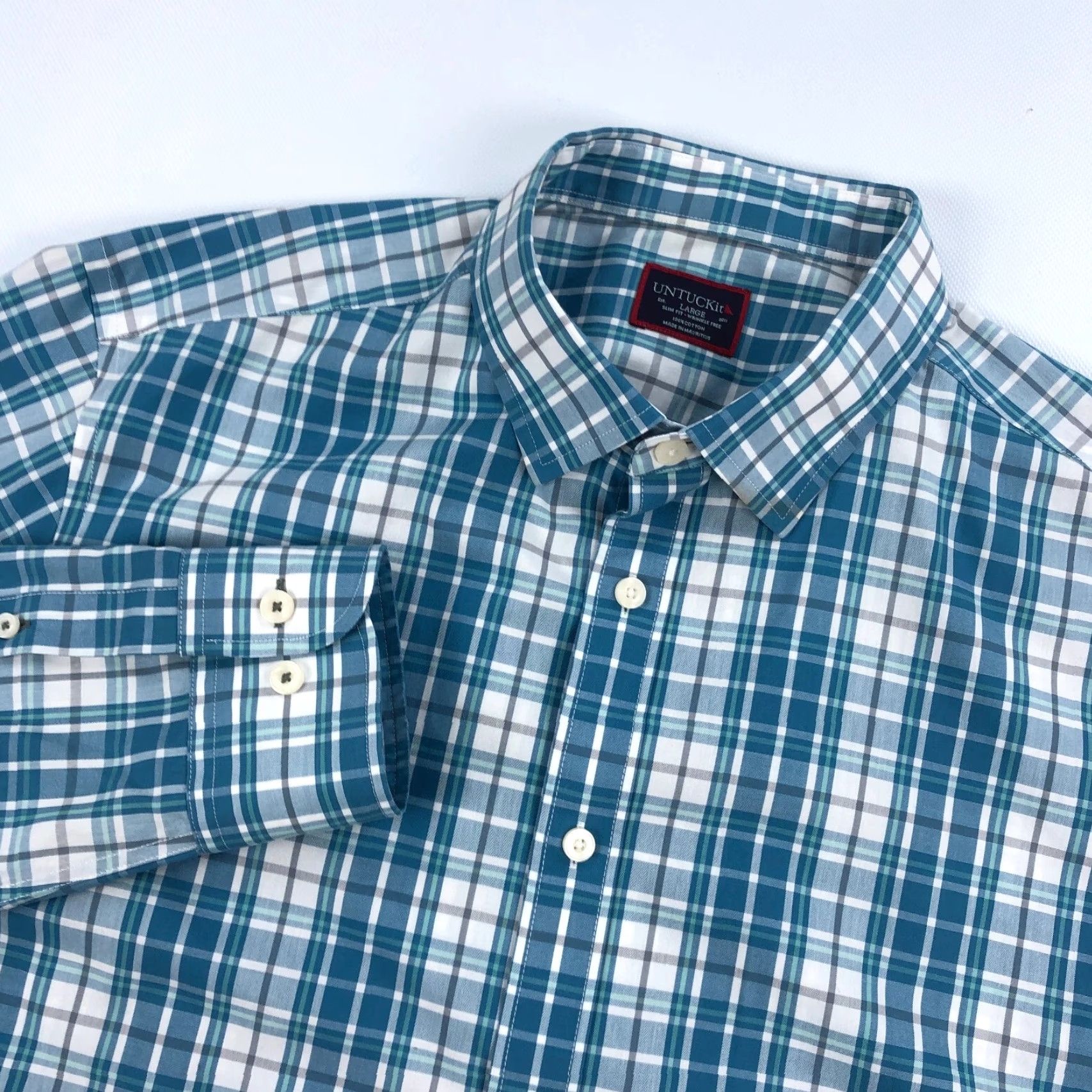 UNTUCKit UNTUCKit Maxville WF Men's L Slim Fit Wrinkle Free Plaid Button Down Shirt Size US L / EU 52-54 / 3 - 2 Thumbnail
