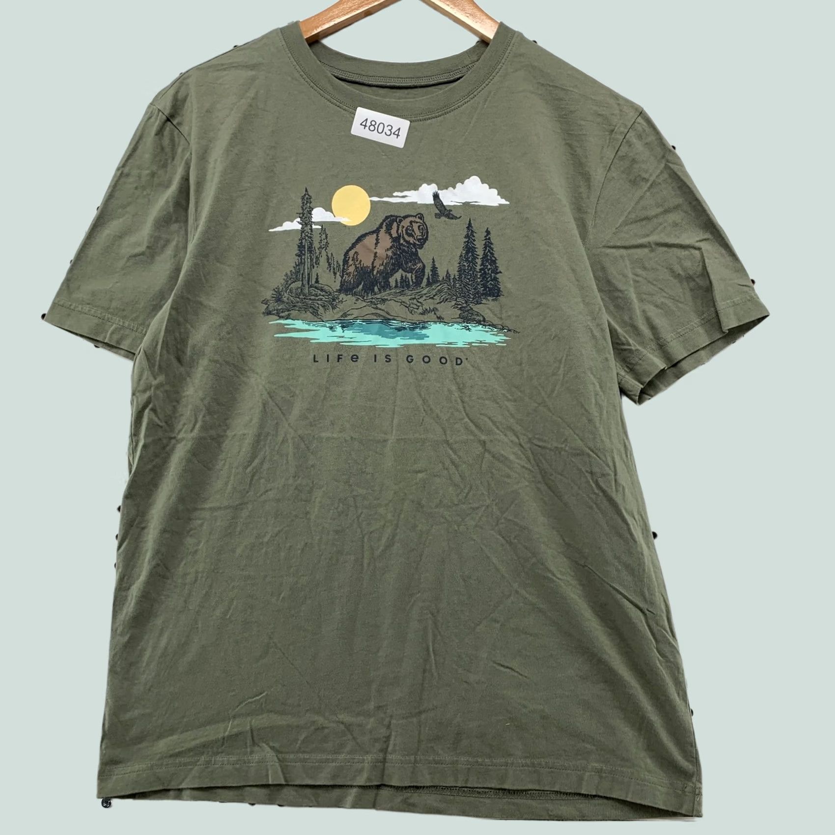 Life is Good Life is Good Shirt Mens M Olive Green Nature Outdoor Brown Bear Shirt Size US M / EU 48-50 / 2 - 1 Thumbnail
