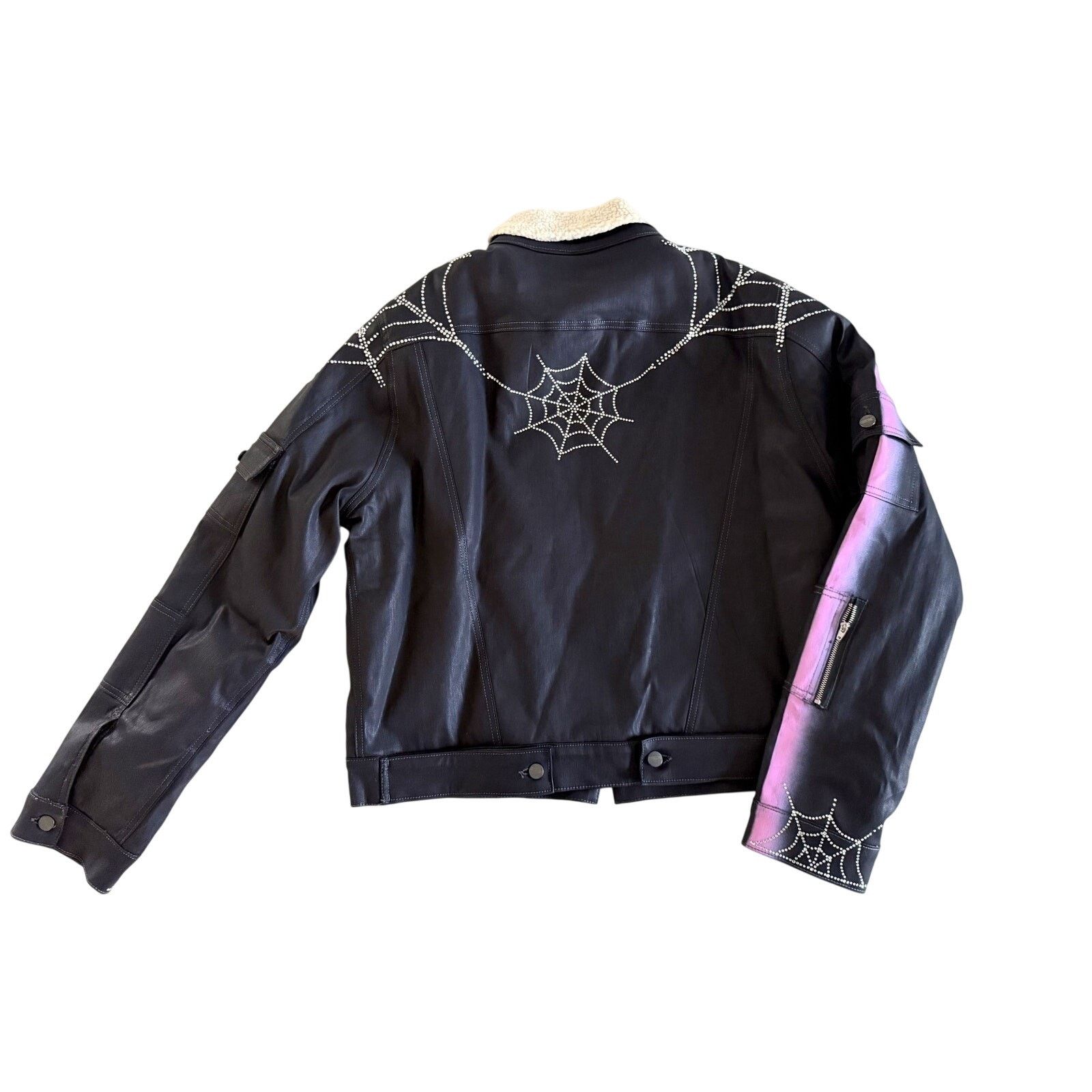 Sp5der Spider Worldwide Trucker Jacket Black Purple Rhinestone Size US L / EU 52-54 / 3 - 2 Thumbnail